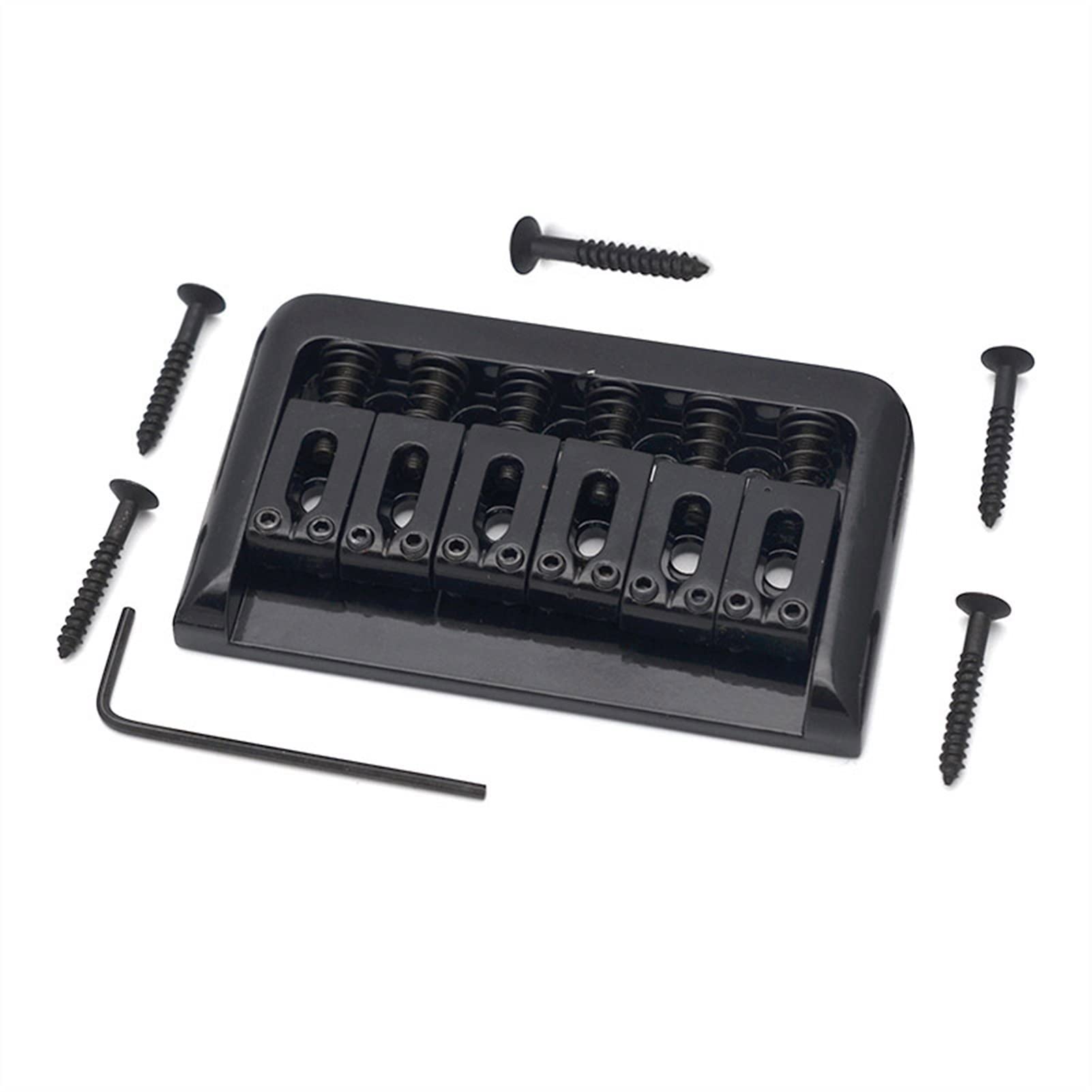 Electric Guitar String Through Body Bridge - 6 String Fixed Hard Tail Bridge Replacement (76.5x44.5mm) - Black | Perfect for DIY Guitar Repair & Upgrade
