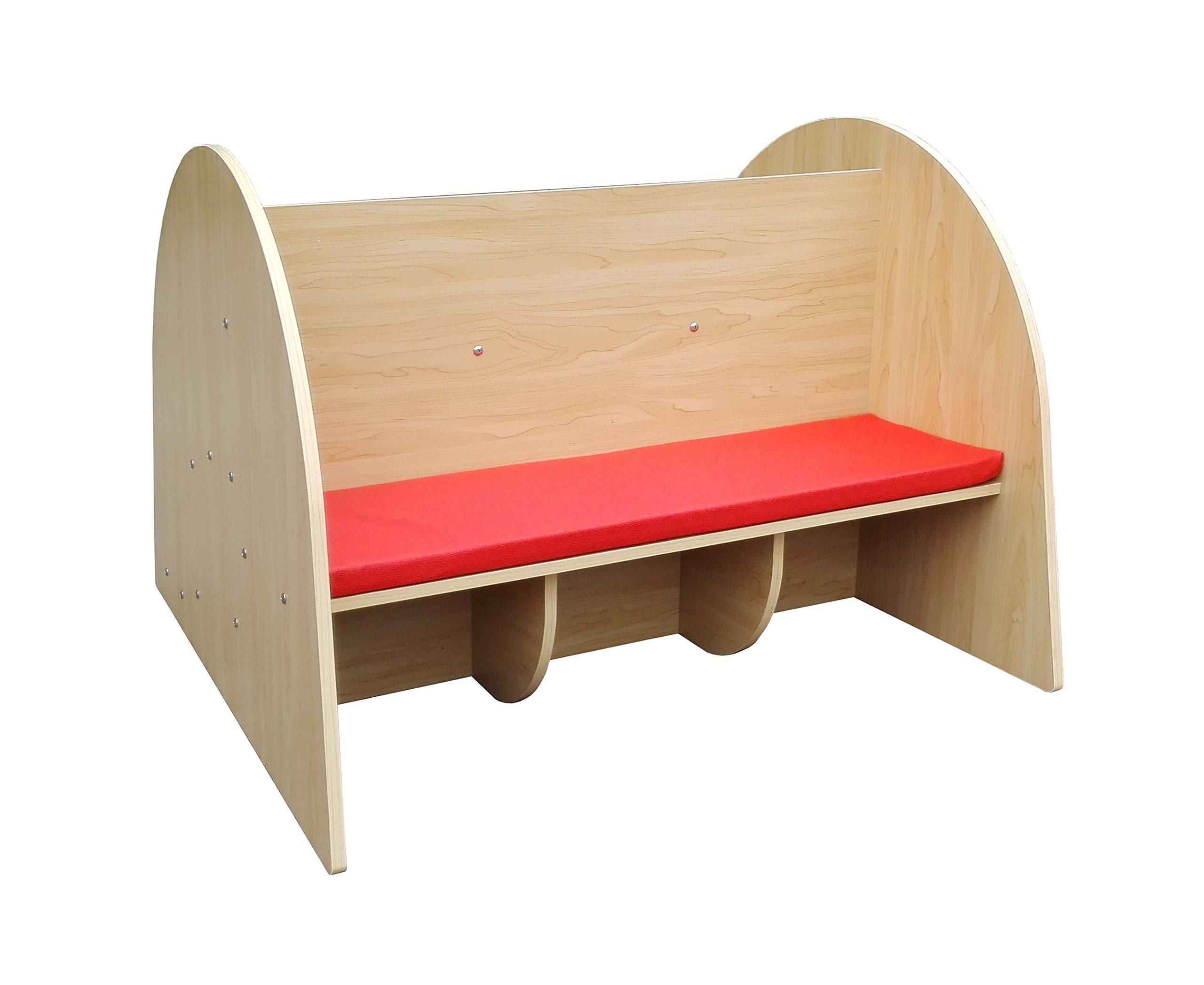 FixtureDisplays® Wooden Bookcase with Seat Cushion - Kids Bookshelf Bench with Storage, Natural Maple Finish - Perfect for Nursery, Playroom & Bedroom Organization