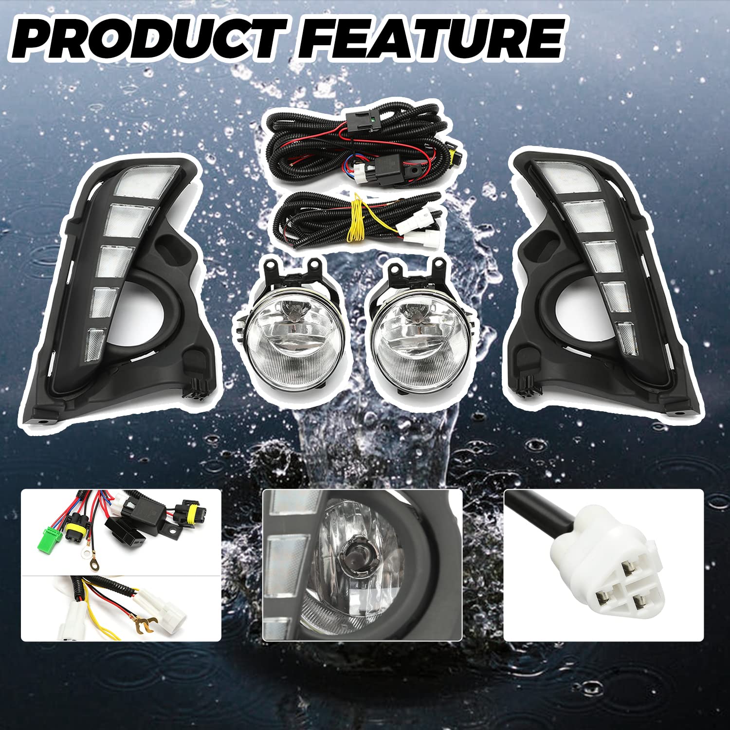 HECASA LED Daytime Running Lights & Fog Lights Kit - Compatible with 2017-2019 Toyota Highlander (Includes Wiring Harness, Turn Signal Lamps) - Upgrade Your Vehicle's Style & Safety for Night Driving and Bad Weather Conditions