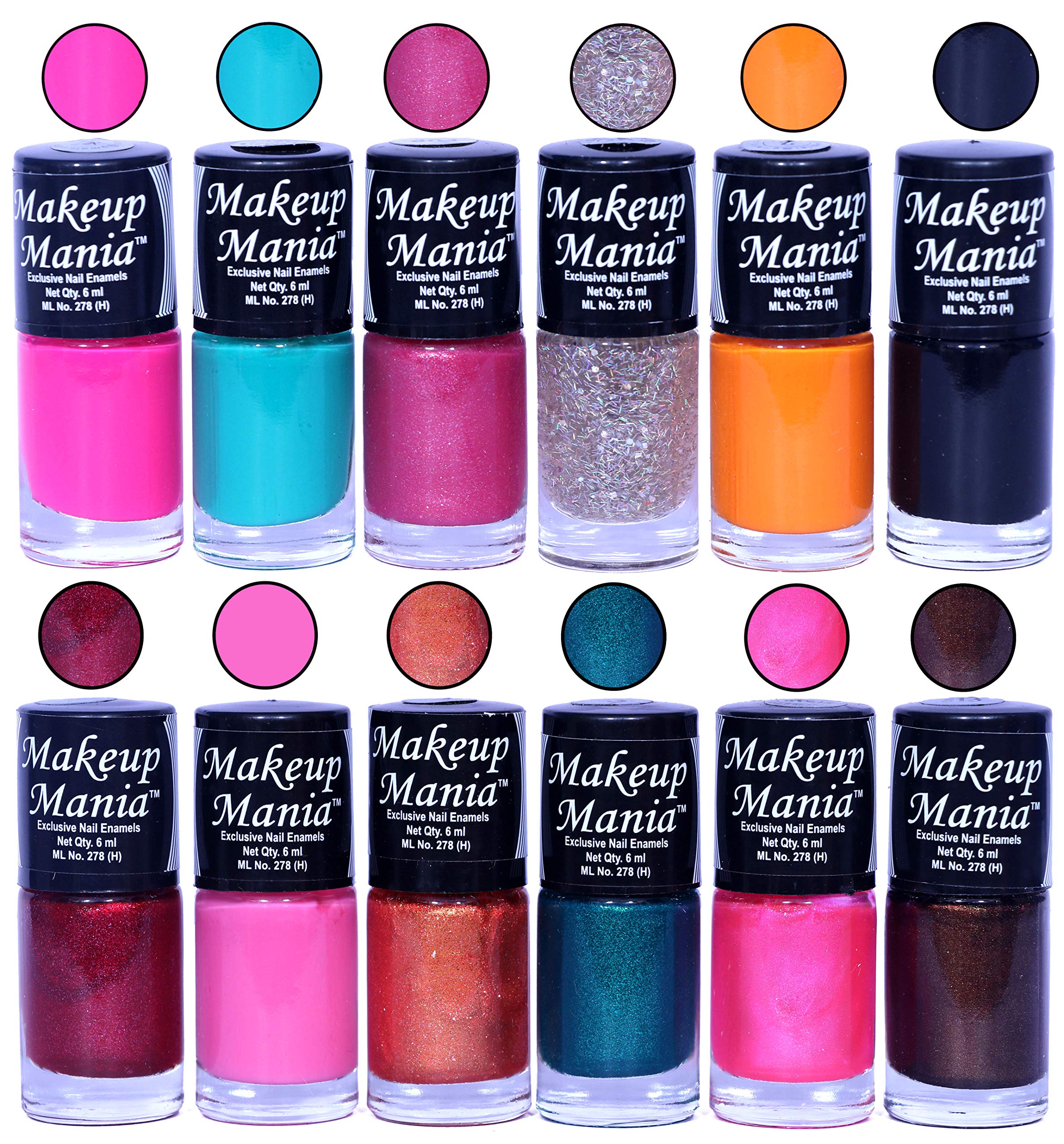 Makeup Mania 12-Piece Nail Polish Set - 6ml Each, Multicolor Combo No.96 - Perfect for Home Manicures, Nail Art, and Gift Giving