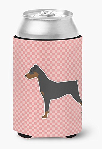 CoolCookware German Pinscher Checkerboard Pink Can Hugger & Bottle Holder - Perfect for Beer, Soda Cans and Water Bottles at Parties, BBQs and Outdoor Events