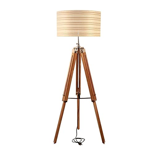 Vintage Adjustable Wooden Tripod Floor Lamp - Nautical Style Standing Light for Living Room, Bedroom & Office - Perfect for Reading, Relaxing & Home Decor