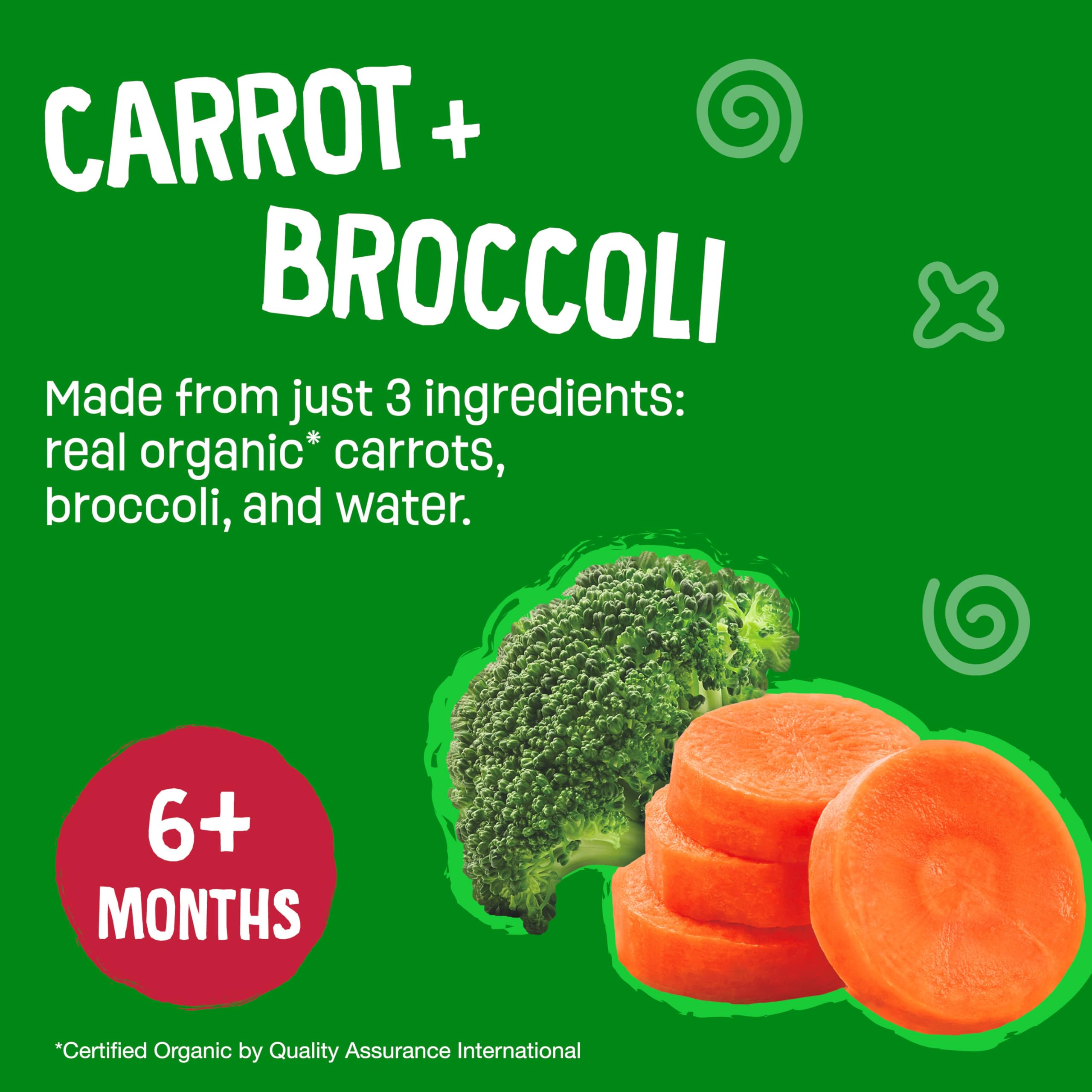 Earth's Best Organic Baby Food Pouches - Carrot & Broccoli Puree for Infants 6+ Months | USDA Certified, BPA-Free, Resealable 3.5oz Pouch (Pack of 12) | Ideal for On-the-Go Feeding, Daycare & Travel Snacks
