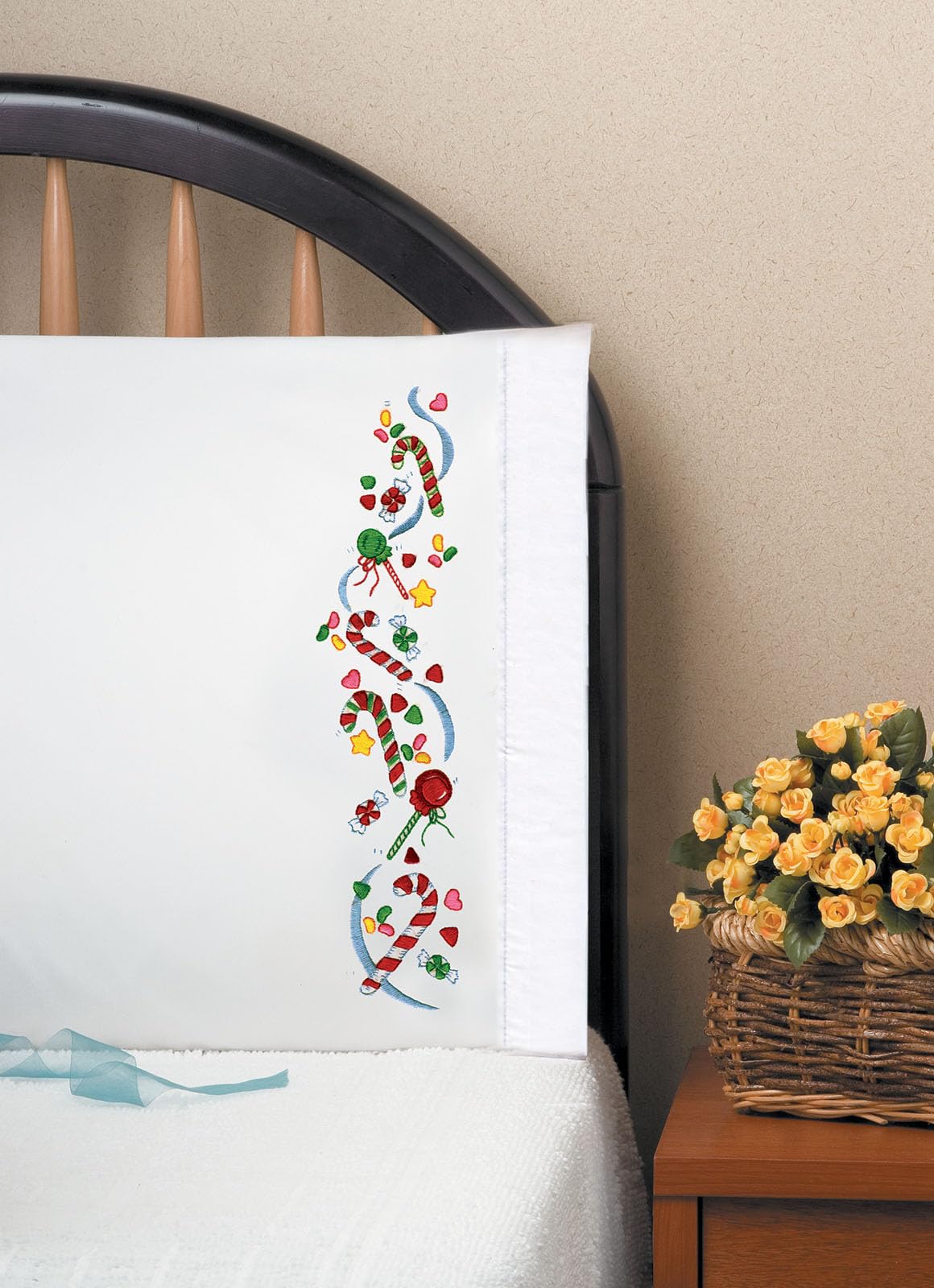 Tobin Christmas Candy Themed Pillowcases for Embroidery - Holiday Home Decor & DIY Crafting Projects