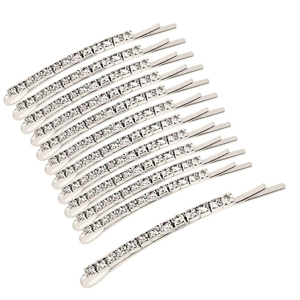 12Pcs Silver Rhinestone Bobby Pins - Sparkling Crystal Hair Clips for Women & Girls | Elegant Wedding, Prom, Bridal Hair Accessories | Perfect Gift & Stocking Stuffers for Special Occasions