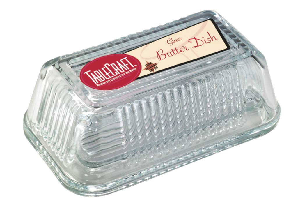 Tablecraft Ribbed Glass Butter Dish - Keep Butter Fresh for Dining & Baking
