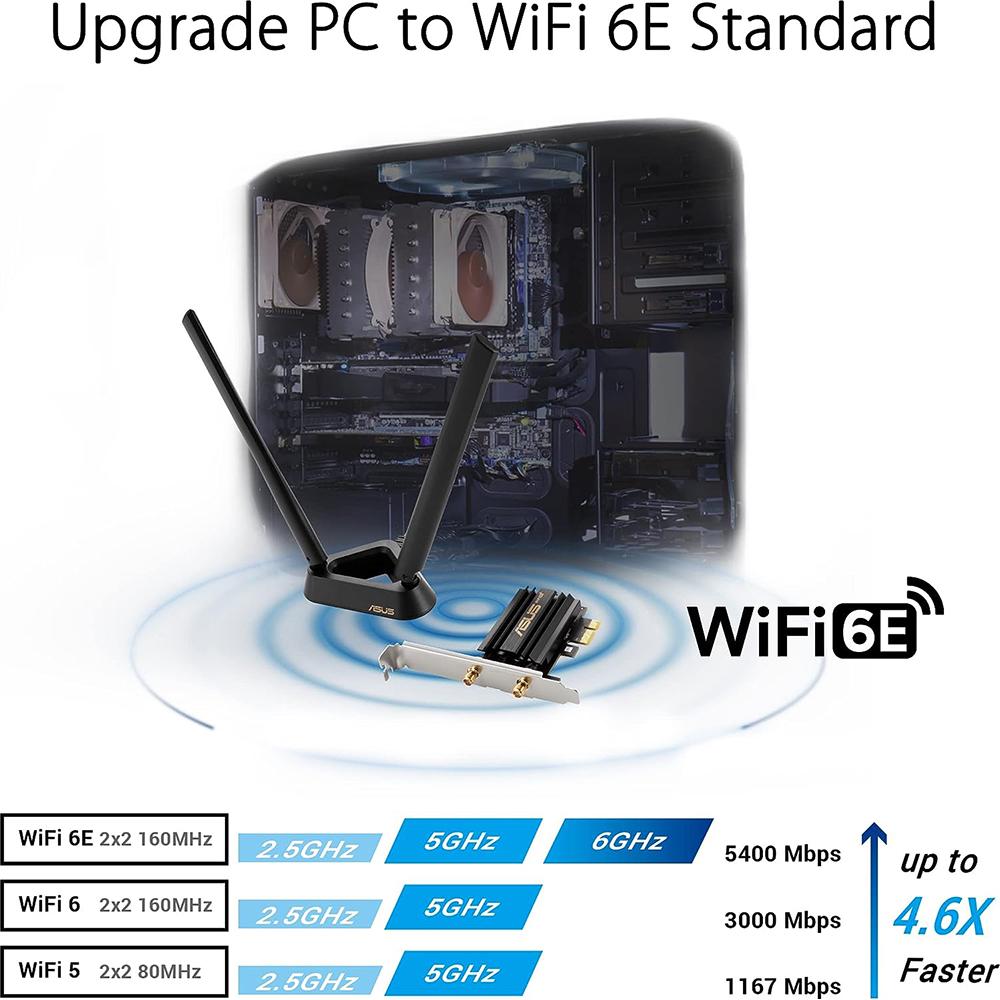 ASUS PCE-AXE58BT WiFi 6 PCIe Adapter Card - Dual Band 2.4GHz/5GHz, 802.11ax, Bluetooth 5.2, High-Speed Wireless Network Card for Gaming & Streaming PCs
