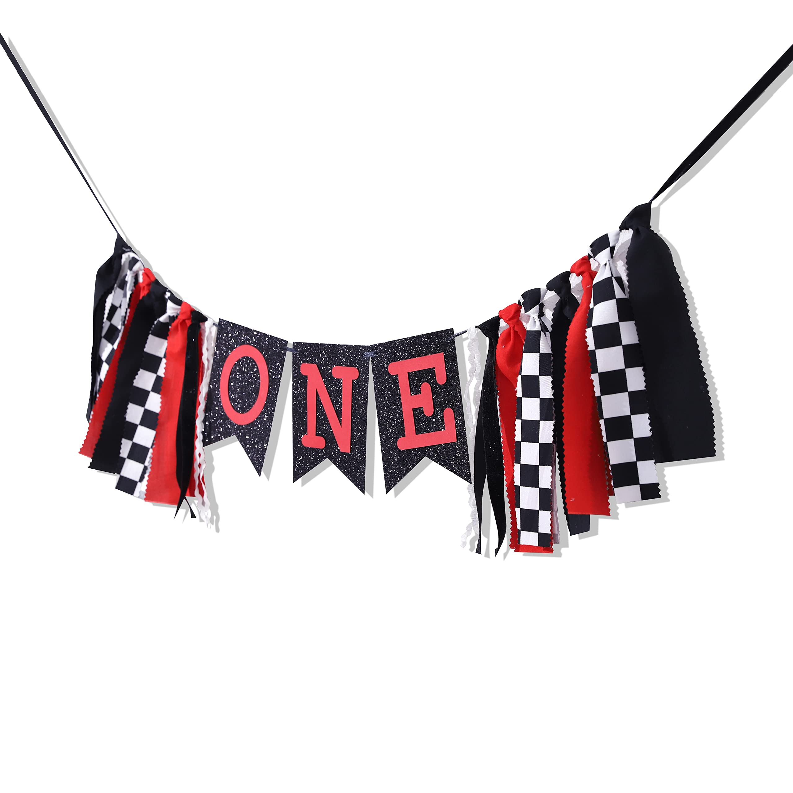 Checkered Flag Racing High Chair Banner - 1st Birthday Party Decorations for Boys, Race Car Theme Cake Smash Photo Props | Perfect for Baby's First Birthday, Motorsport Themed Celebrations & Photo Shoot Backdrops