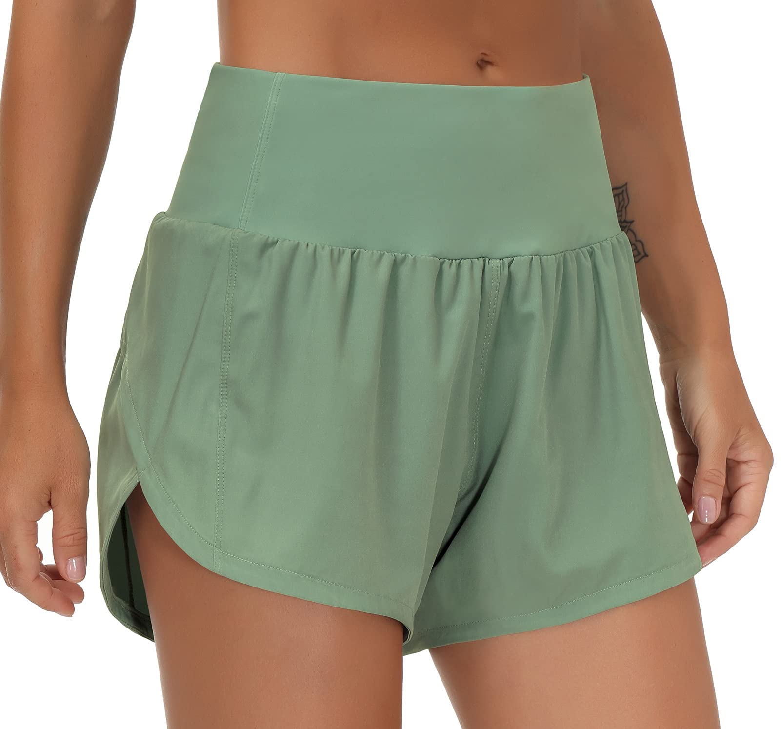 THE GYM PEOPLE Women's High Waisted Running Shorts - Quick Dry Athletic Workout Shorts with Mesh Liner & Zipper Pockets - Perfect for Gym, Yoga, Jogging & Outdoor Activities
