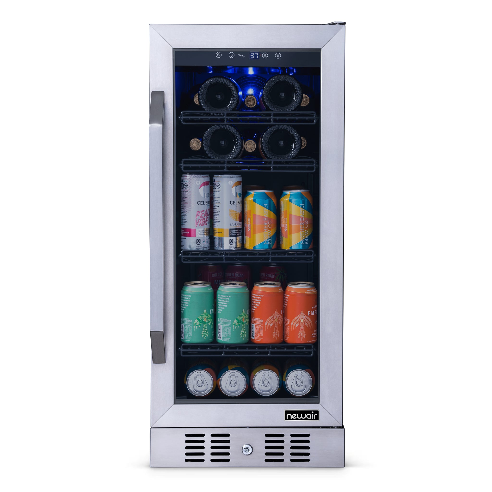 Newair® 80 Can 33 Bottle Stainless Steel Beverage Refrigerator - Built-In Cooler for Beer, Wine & Soda - Perfect for Home Bar, Office & Man Cave