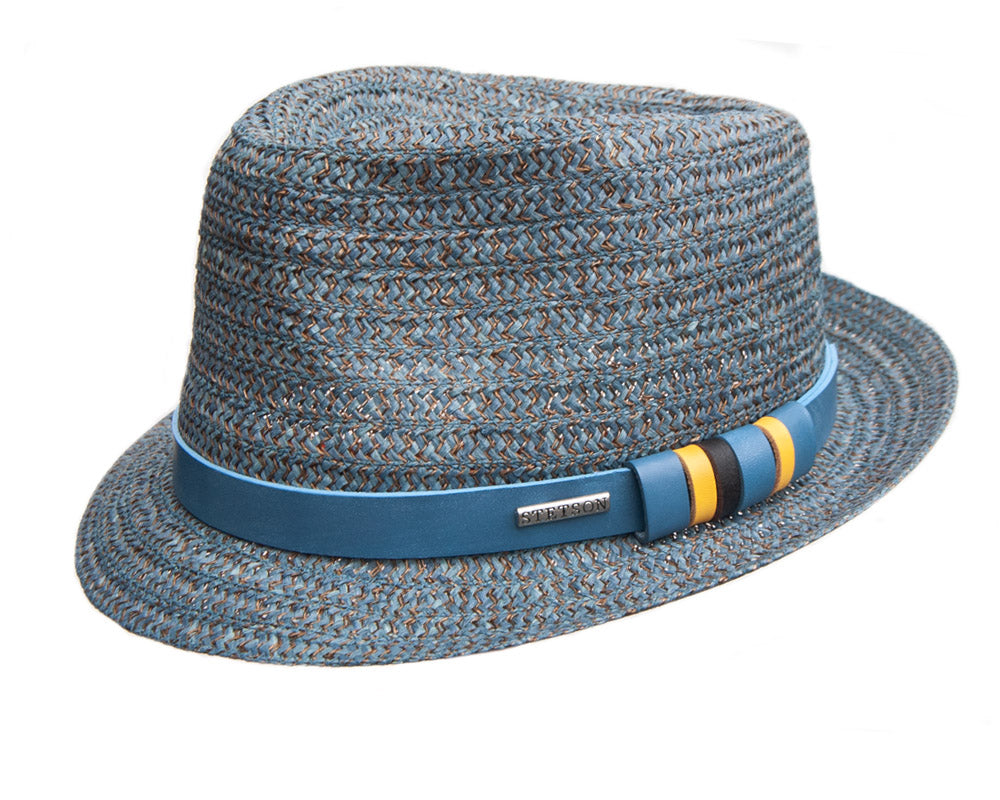 Stetson Hemp Trilby Hat for Men - Teal Green Summer Fedora with Brim - Perfect for Outdoor Events, Beach Vacations & Casual Wear