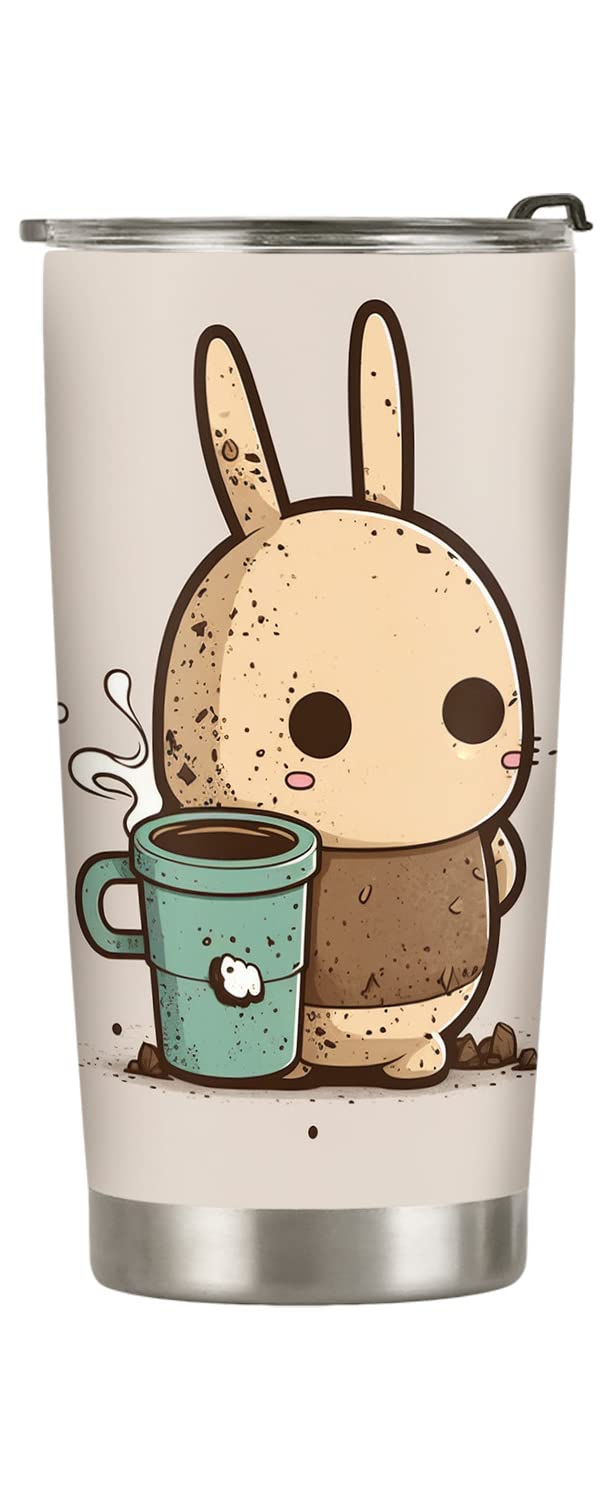 20oz Vintage Bunny Rabbit Tumbler Cup - Insulated Travel Mug with Lid & Straw, Leakproof Coffee Thermos for Women - Perfect Gift for Birthday, Mother's Day, Sister, Friends, Girlfriend & Coworker - Great for Coffee, Tea, Smoothies On-The-Go, Office & Travel Use