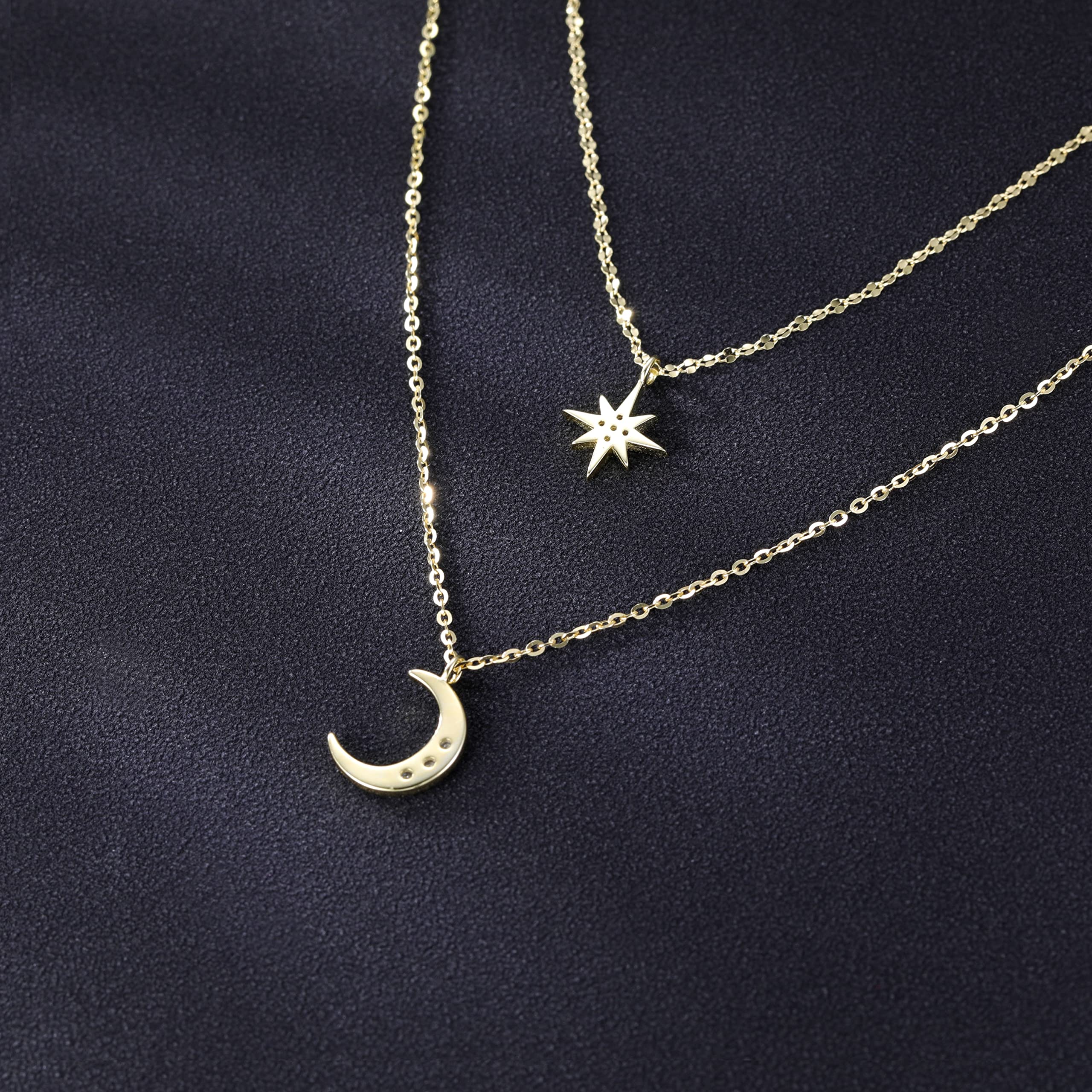 925 Sterling Silver Star Moon Choker Necklace for Women - Dainty Layered Necklace Chain - Perfect for Layering, Gift Giving & Everyday Wear