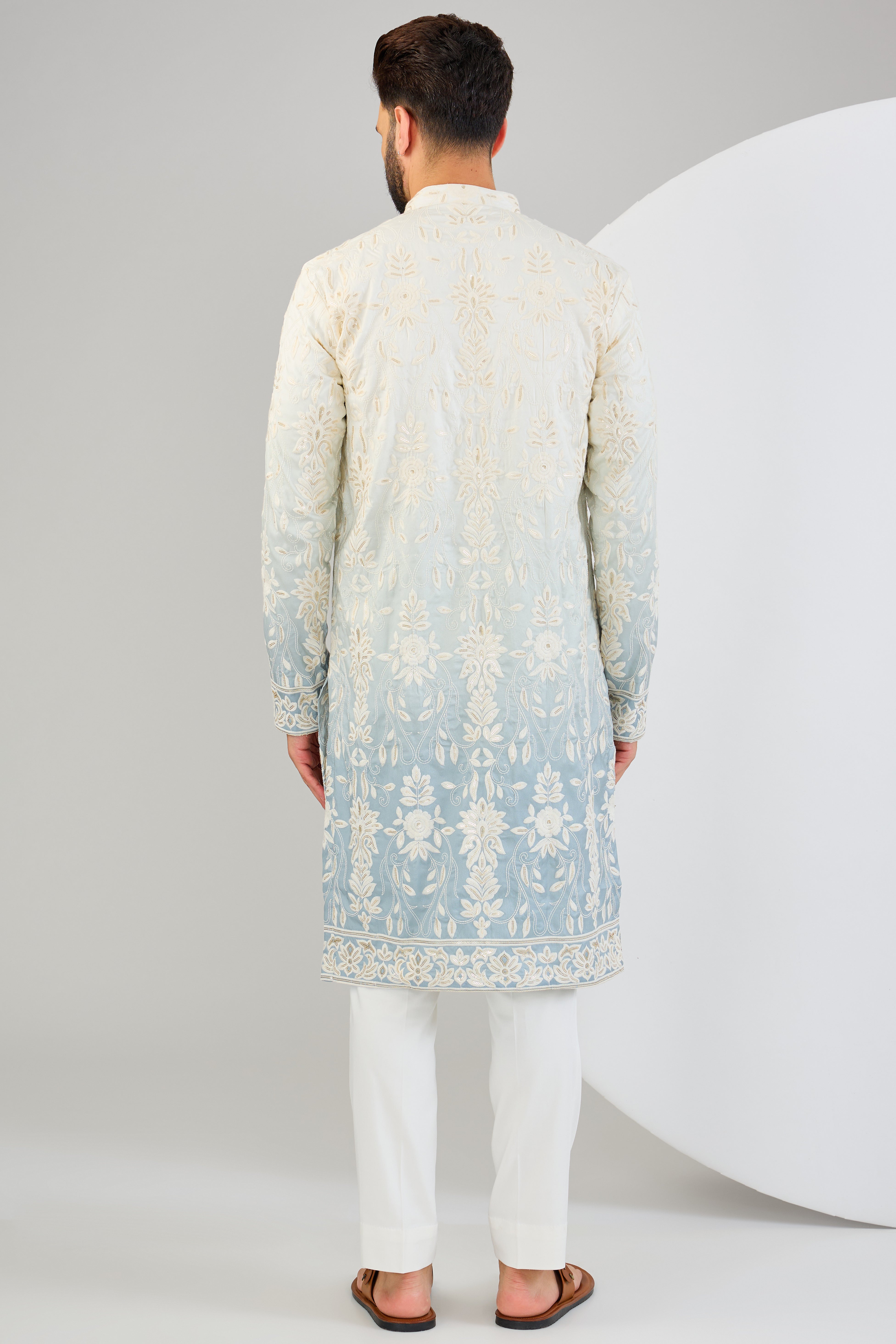 Elegant Ombre Chikankari Kurta with Intricate Sequin & Thread Embroidery - Perfect for Festivals, Weddings & Ethnic Occasions
