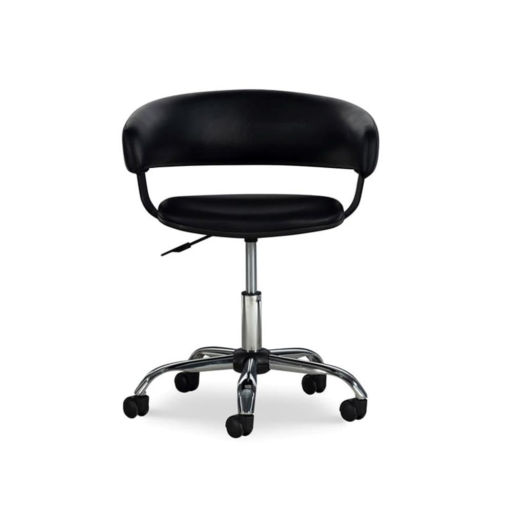 BOWERY HILL Black & Chrome Adjustable Height Gas Lift Office Chair - Faux Leather & Metal Swivel Rolling Desk Chair for Home, Office, Gaming & Study