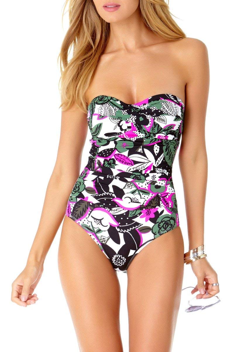 Anne Cole Women's Twist Shirred Bandeau One Piece Swimsuit - Sexy Ruched Monokini for Beach, Pool & Vacation | Plus Size Swimwear for Women