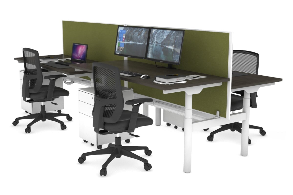 Flexi Premium Height Adjustable 4-Person H Bench Workstation - White Frame [1400L x 700W] - Ergonomic Office Desk for Collaborative Workspaces & Coworking Environments