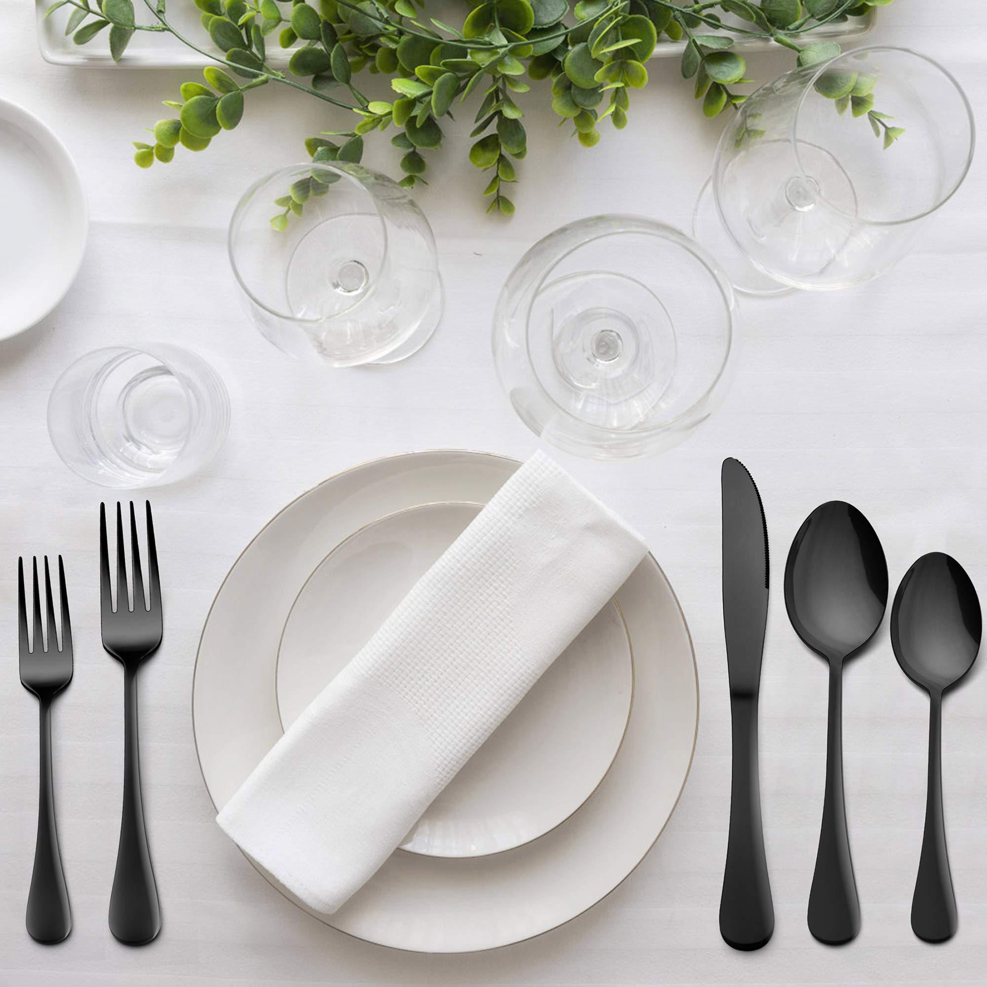 24-Piece Stainless Steel Flatware Set - Black Silverware with Steak Knives & Organizer for 4 People | Dishwasher Safe Mirror Polished Cutlery Set | Perfect for Wedding, Home Dinner Party & Restaurant Use