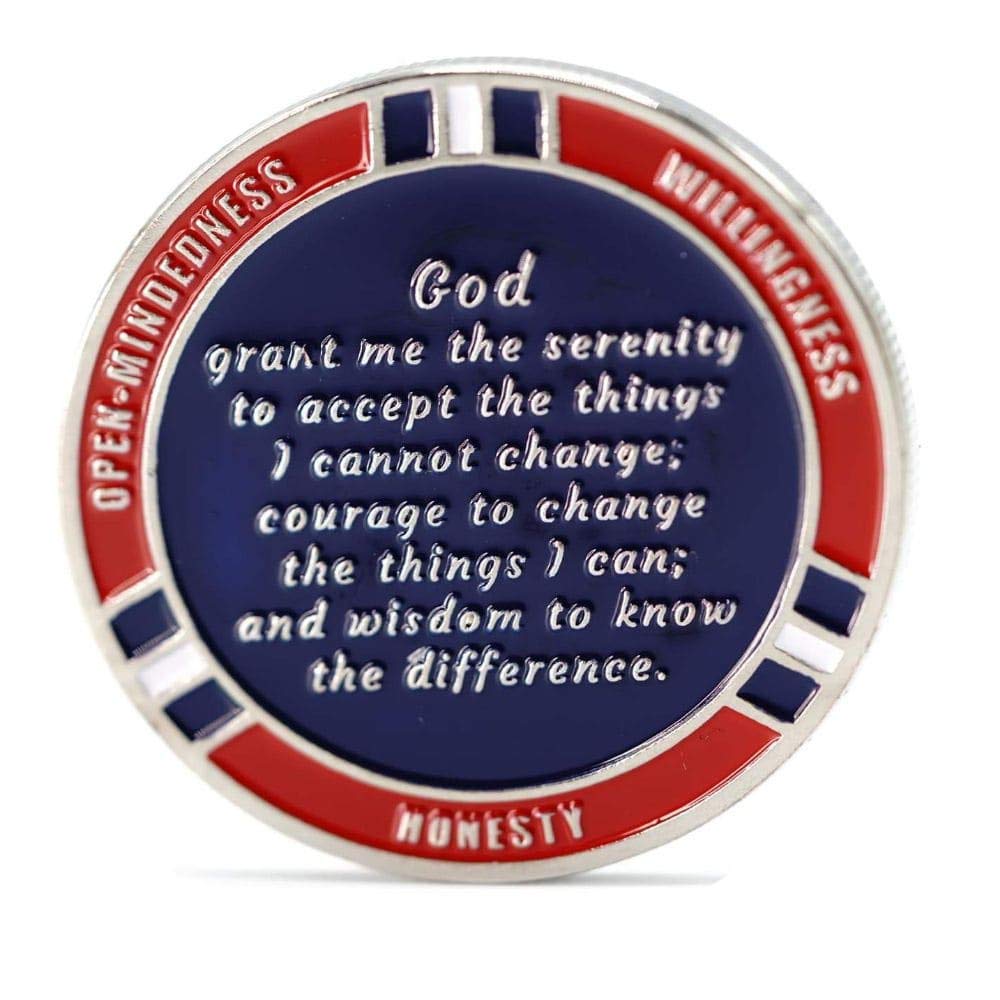Red and Blue Double Patriot Yearly AA Medallion with Coin Capsule - Alcoholics Anonymous 1-50 Years Sobriety Chip | Perfect for AA Meetings, Recovery Milestones & 12-Step Programs | MyRecoveryStore