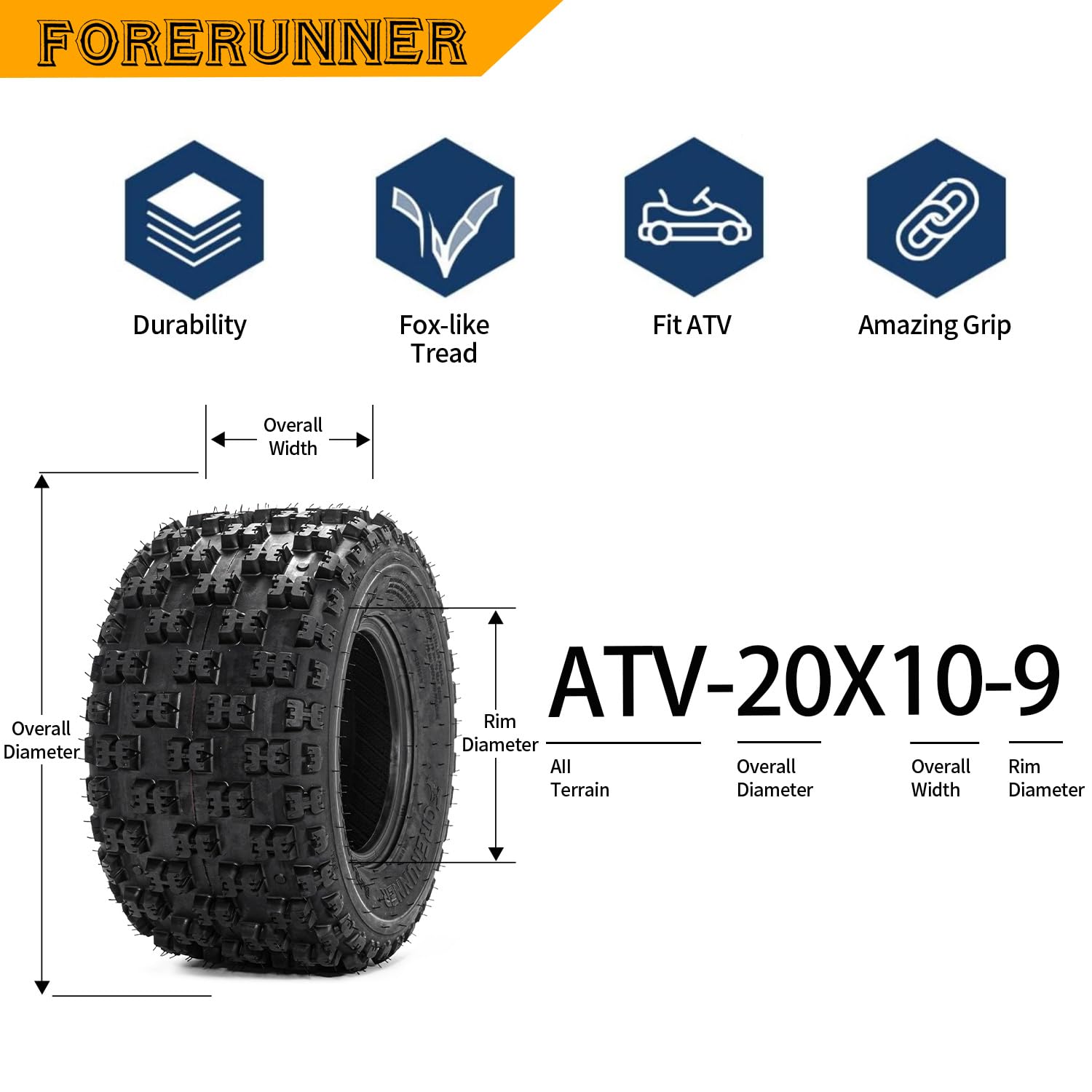FORERUNNER 20x10-9 ATV UTV Tires - Sport Rear All Terrain 6 Ply Tubeless Tires (Pack of 2) - Perfect for Off-Roading, Mudding & Trail Adventures