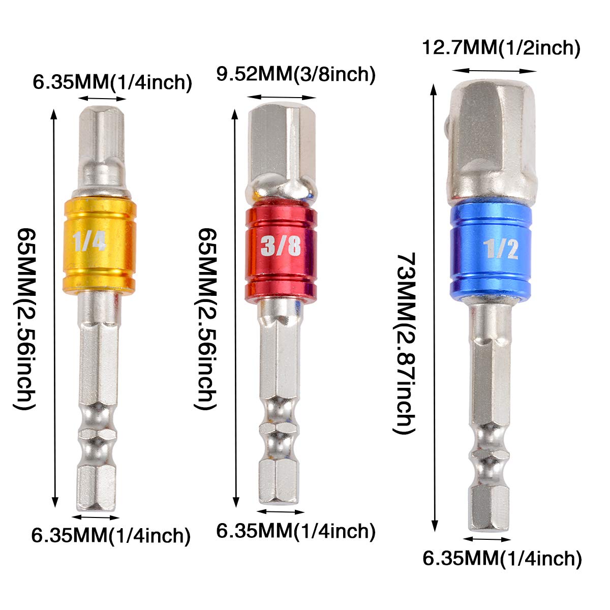KATUR 3-Piece Power Hand Tools Socket Adapter Set - 1/4
