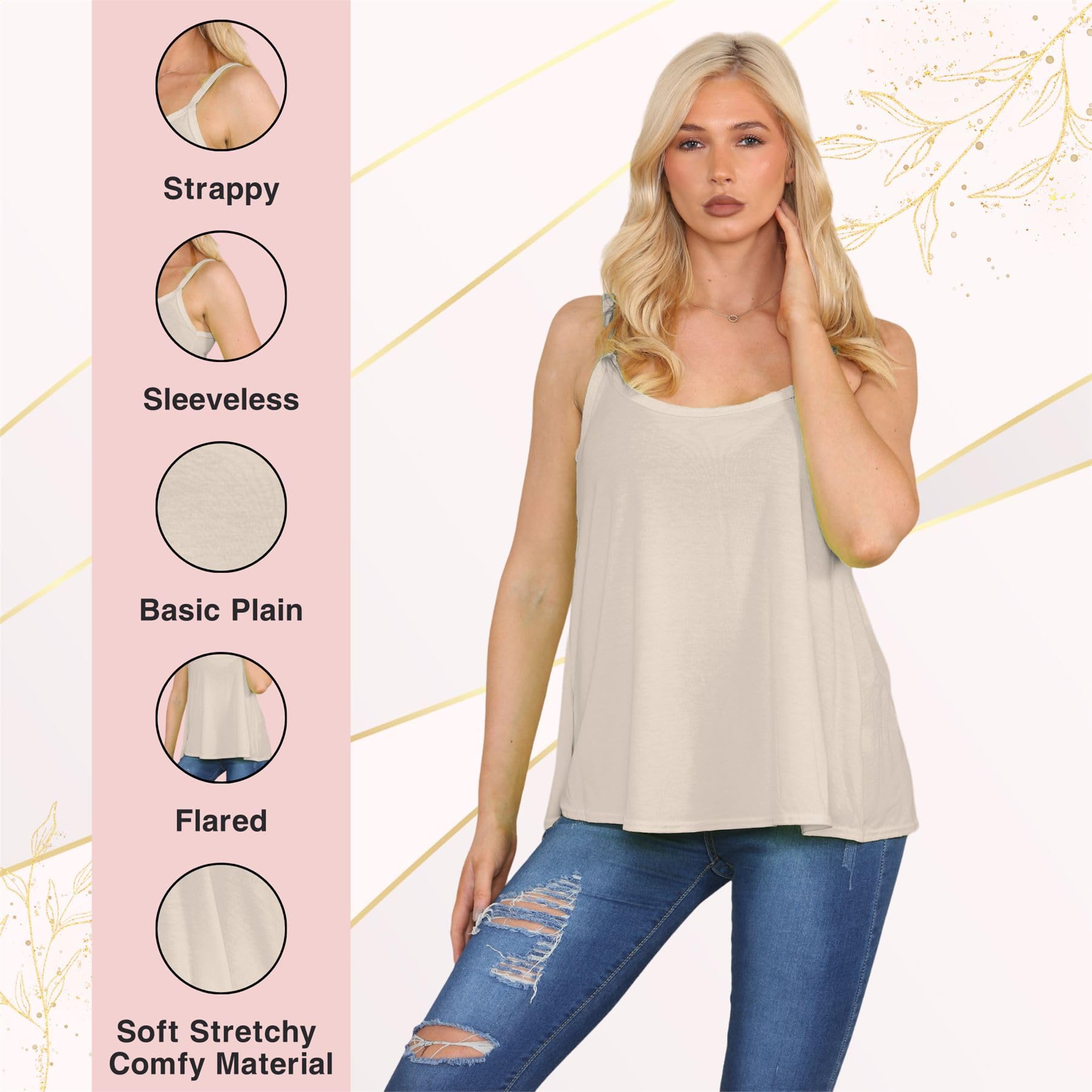 Janisramone® Women's Stretchy Sleeveless Camisole Tank Top - Soft Plain Summer Vest for Women | Perfect for Beach, Vacation & Casual Outfits