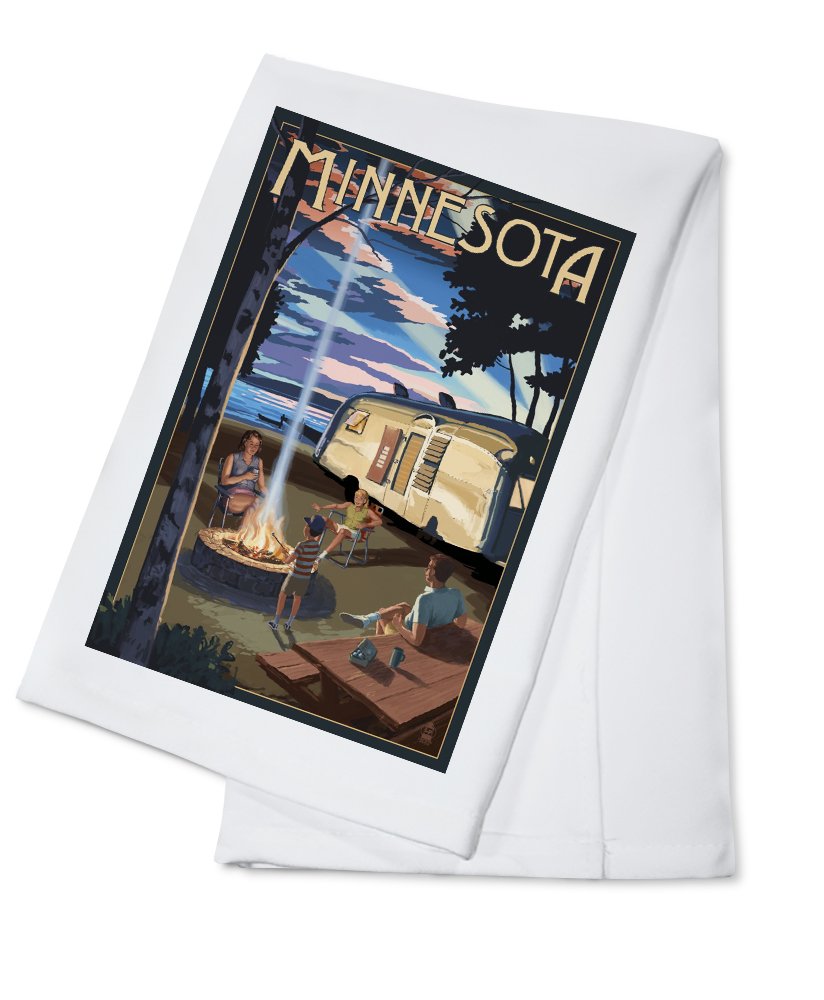 Minnesota Retro Camper and Lake Design 100% Cotton Tea Towel - Vintage Style Decorative Hand Towel for Kitchen, Bathroom & Home Decor - Perfect for Camping, Cabin Decor and Rustic Themed Spaces