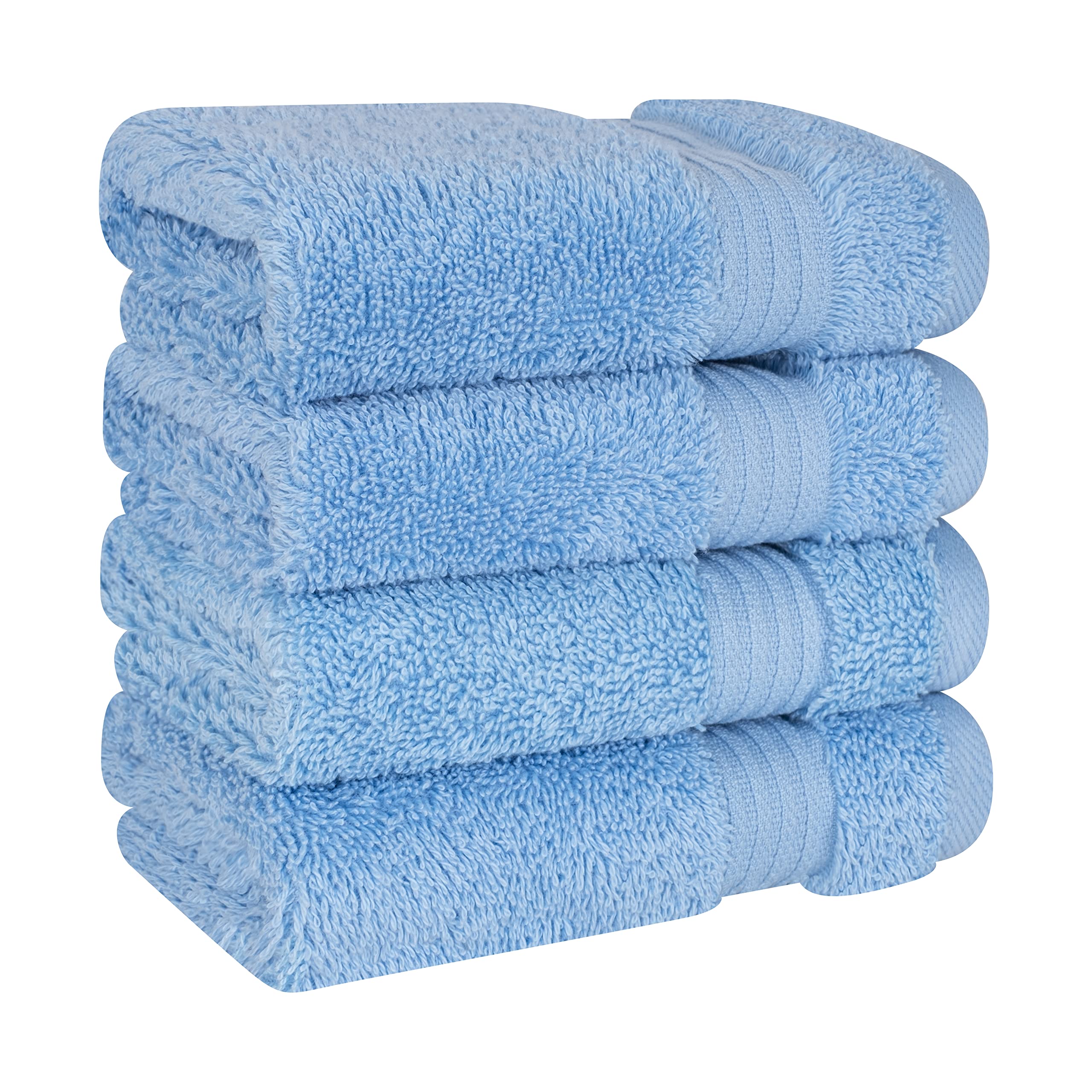 100% Cotton Turkish Washcloths - Ultra Soft & Absorbent 4-Piece Bath Towel Set for Face, Hands & Body | Sky Blue Bathroom Towels for Spa, Baby Care & Gentle Exfoliation