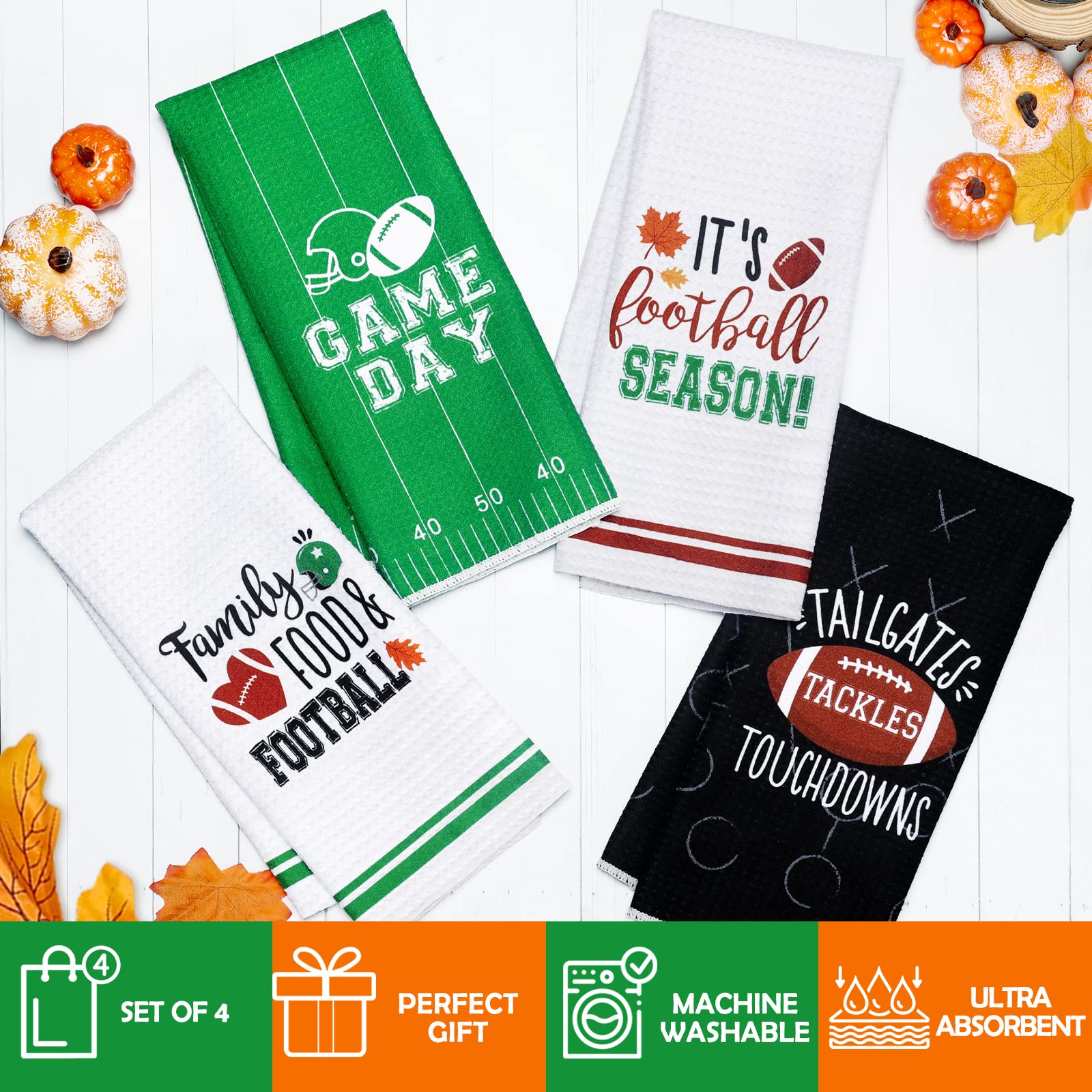 Vansolinne Football Themed Kitchen Towels Set of 4 - 15.7