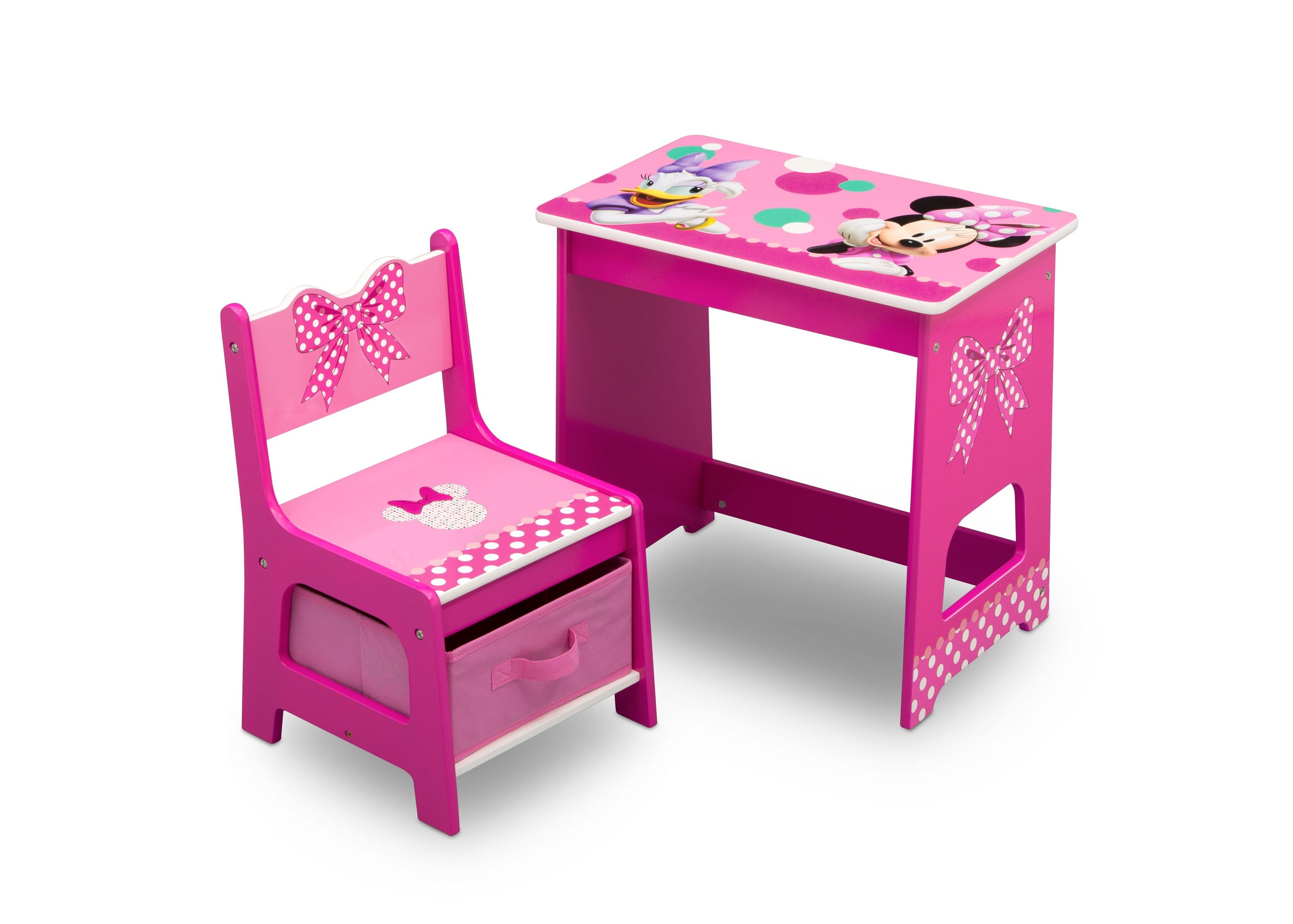 Minnie Mouse Kids Wooden Desk and Chair Set - Study & Play Furniture for Children's Room, Homework & Drawing Activities