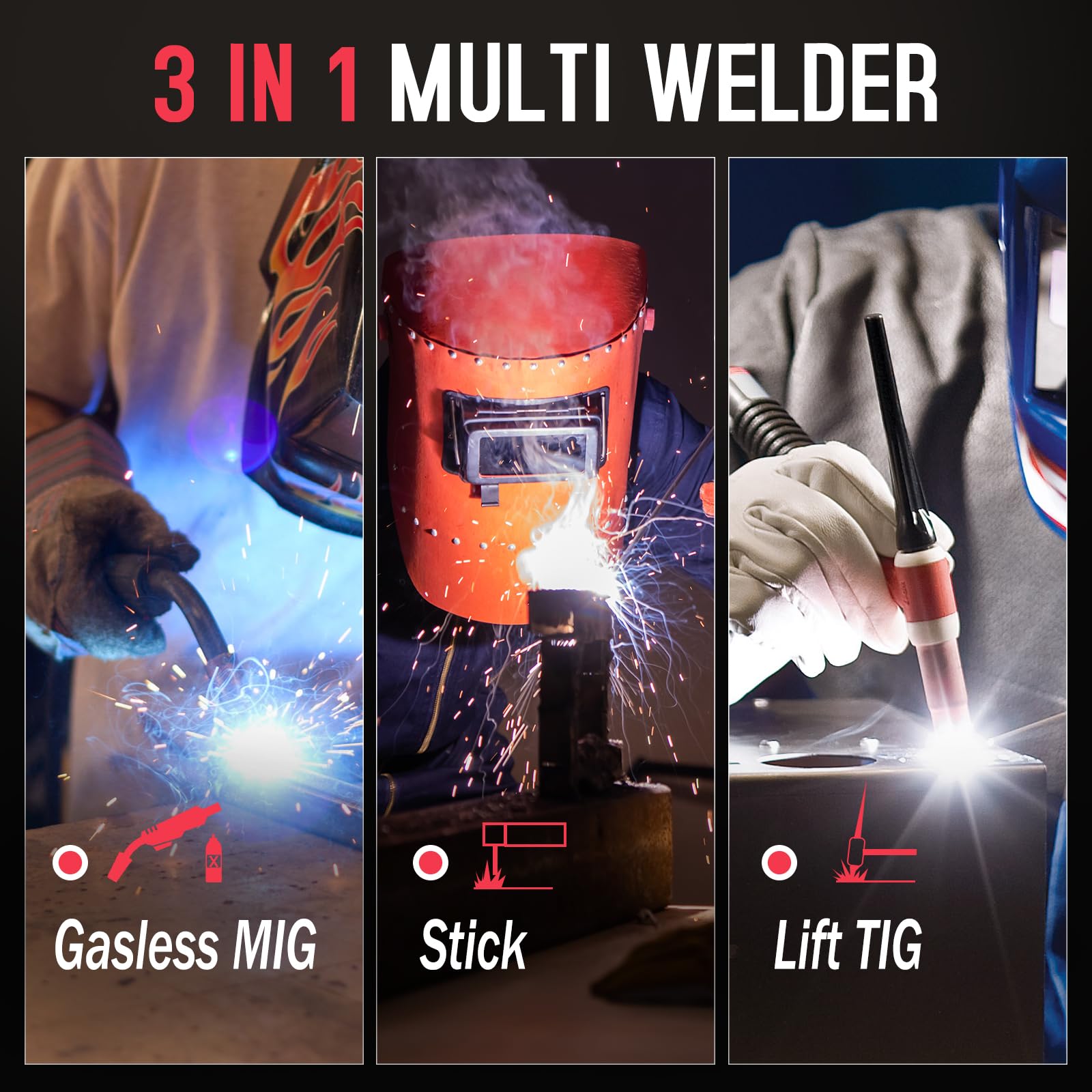 140A Gasless Flux Core MIG Welder with Lift TIG & Stick - 3-in-1 Multi-Process Welding Machine, 110V Portable IGBT Inverter Synergy Welder for DIY, Home Repairs & Metal Fabrication Projects