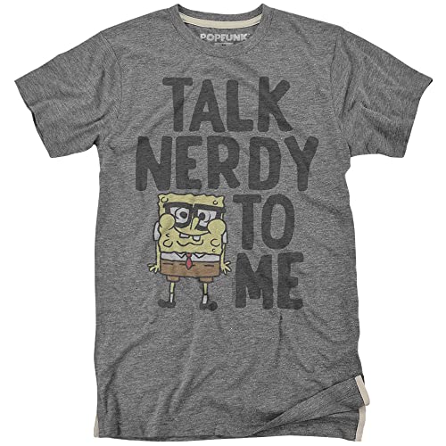 Popfunk Spongebob 'Talk Nerdy to Me' Graphic T-Shirt - Slim Fit Unisex Adult Tri-Blend Heather Tee - Perfect for Casual Wear, Cosplay & Spongebob Fans