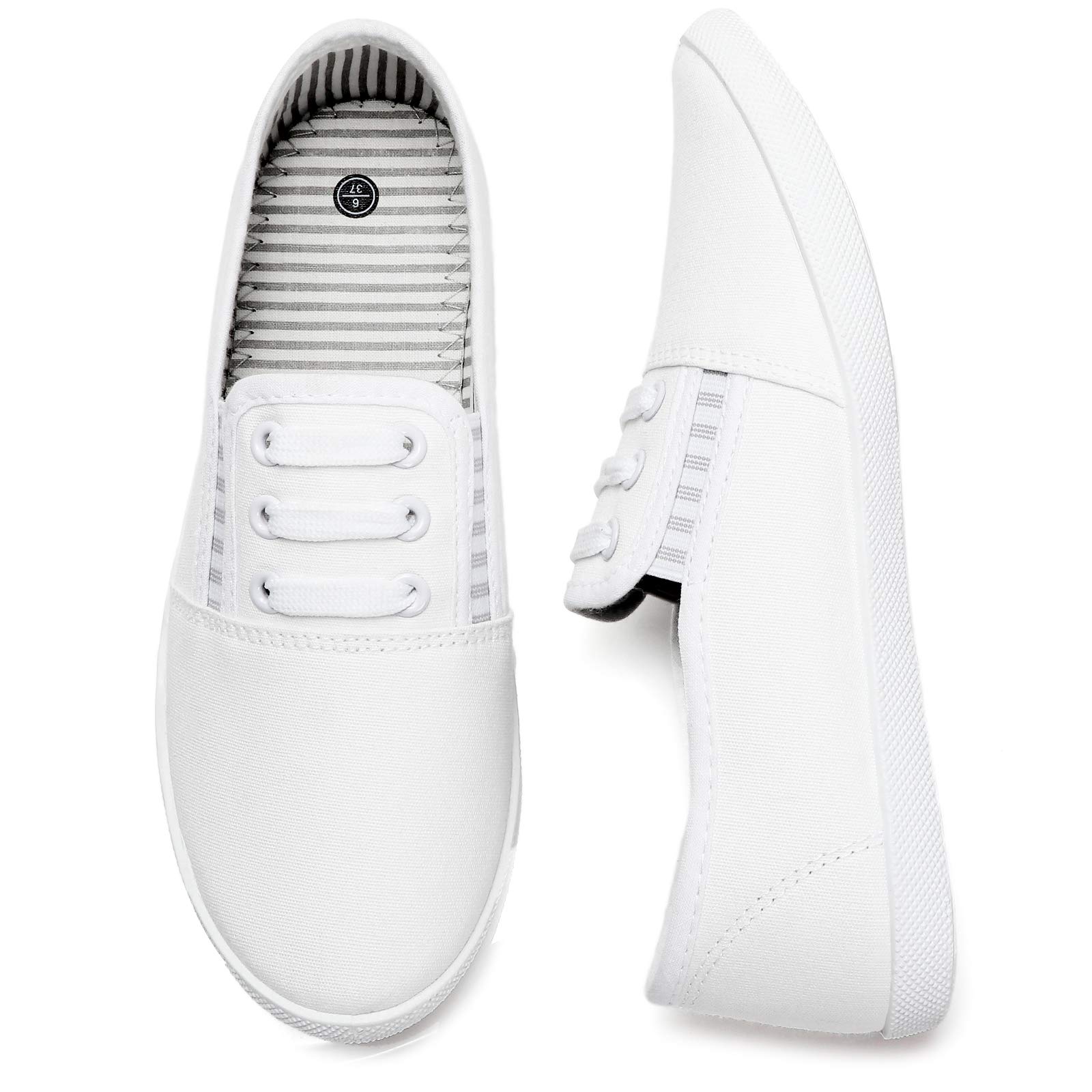Kufeiti Women's Canvas Slip-On Sneakers - Comfortable Elastic Fashion Shoes in White & Black for Casual Wear, Walking & Everyday Outfits