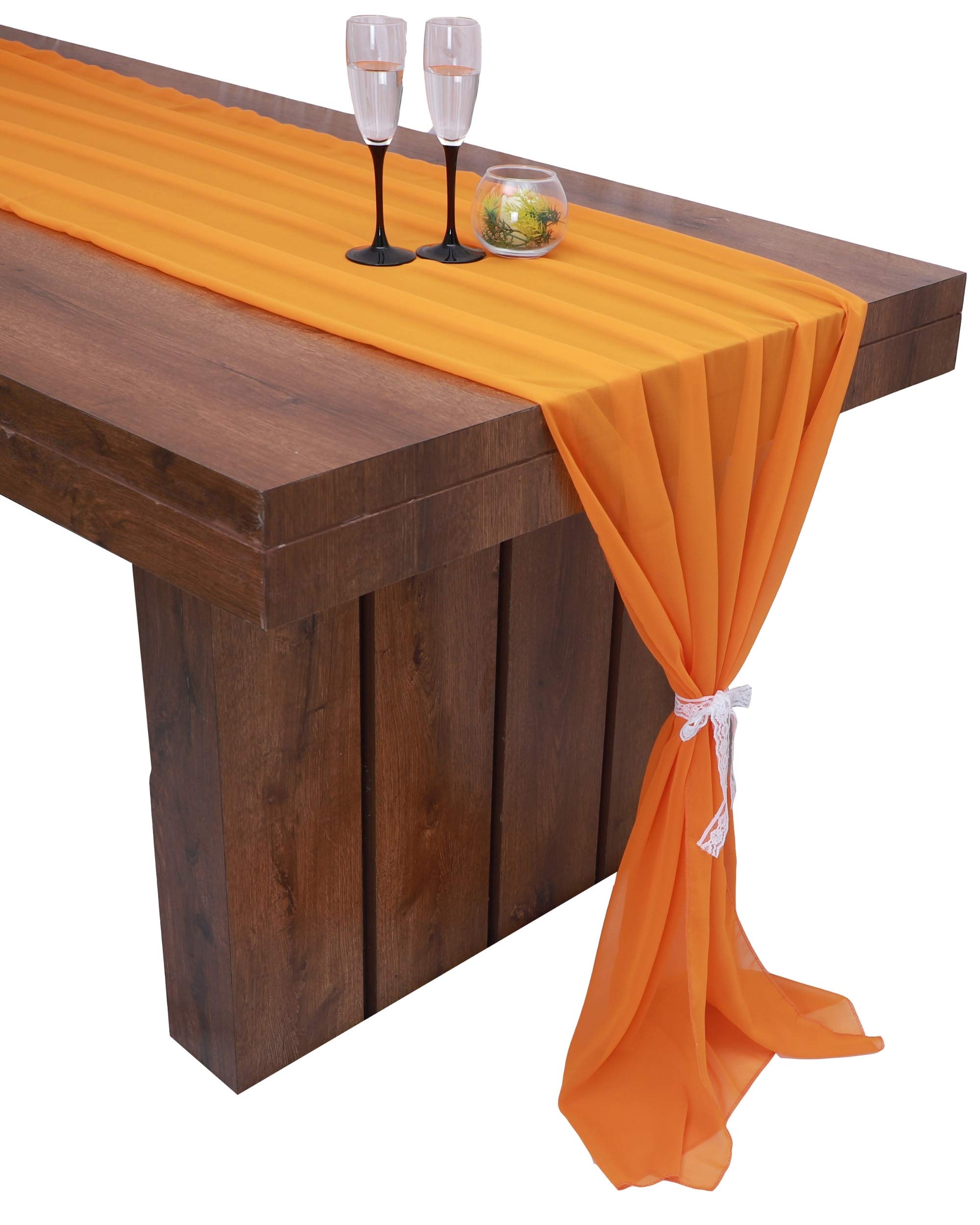 Parfair 10ft Orange Table Runner - Boho Picnic Table Decor, Sweetheart Table Cover for Weddings, Baby Showers & Parties (Set of 5, Pumpkin Orange) - Perfect for Fall Decorations, Thanksgiving Dinner, and Outdoor Events