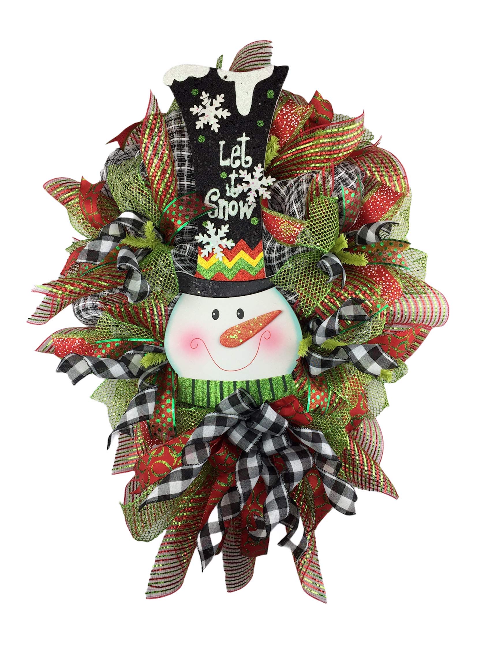 Artisan 30x25x6 Inch 'Let it Snow' Snowman Christmas Wreath with Ball Ornaments - Holiday Front Door Decor for Indoor & Outdoor Use - Perfect for Porch, Fireplace & Festive Home Decorations