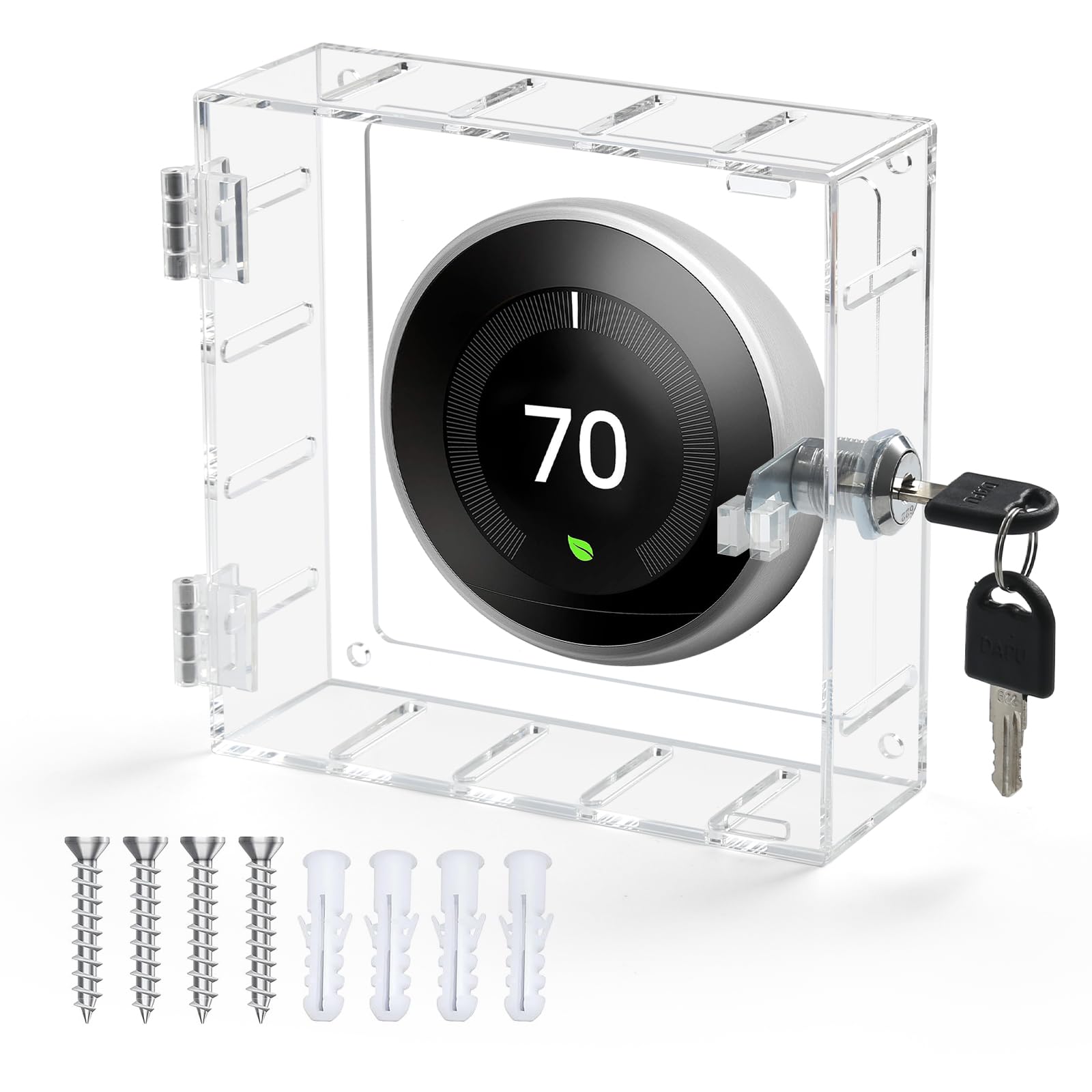Universal Thermostat Lock Box with Key - Clear AC Thermostat Cover Guard for Nest & Other Wall Thermostats (4.8