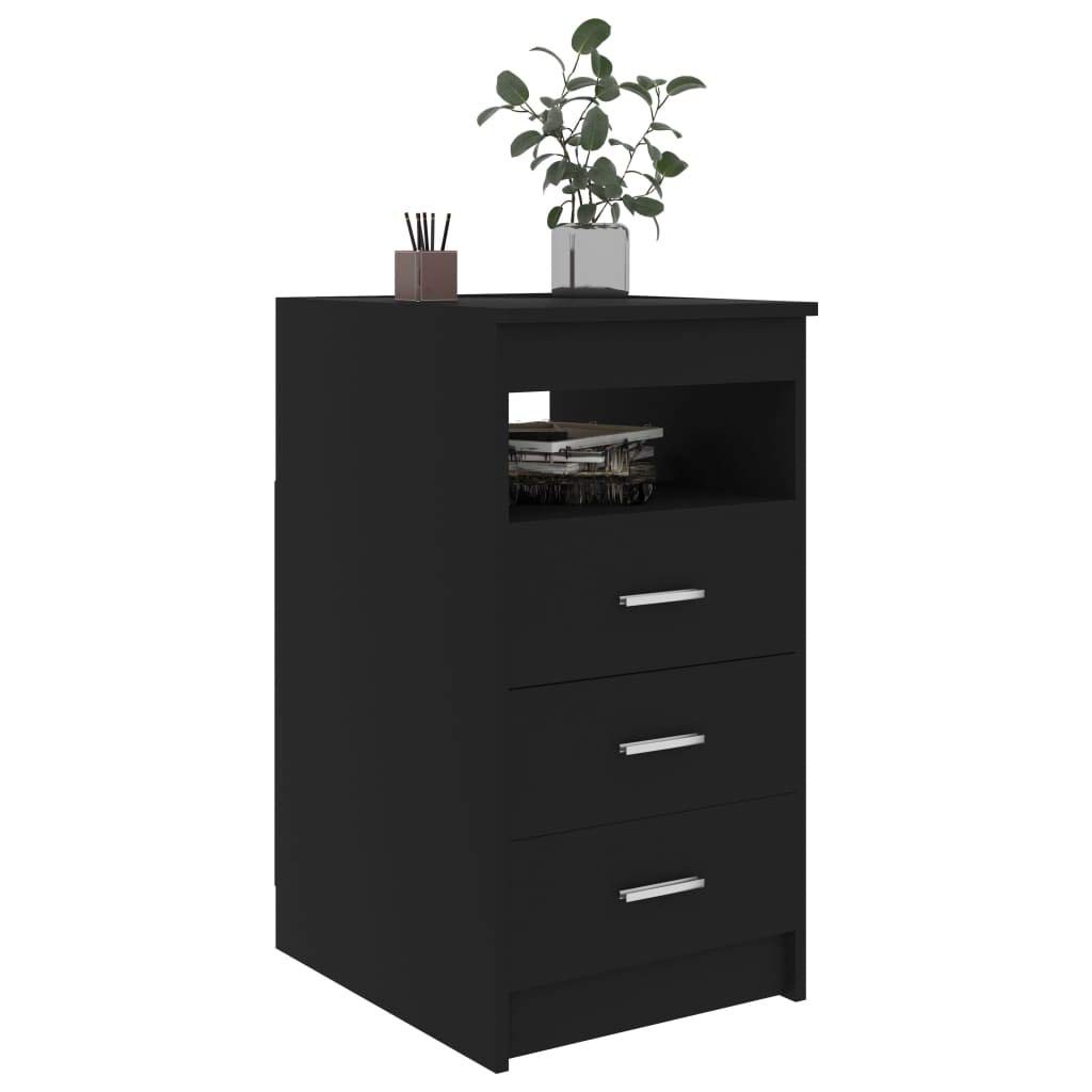 Modern Matte Black Bedside Table with 3 Drawers & Metal Handles - Nightstand, Vanity Side Table for Living Room, Bedroom, Office (12