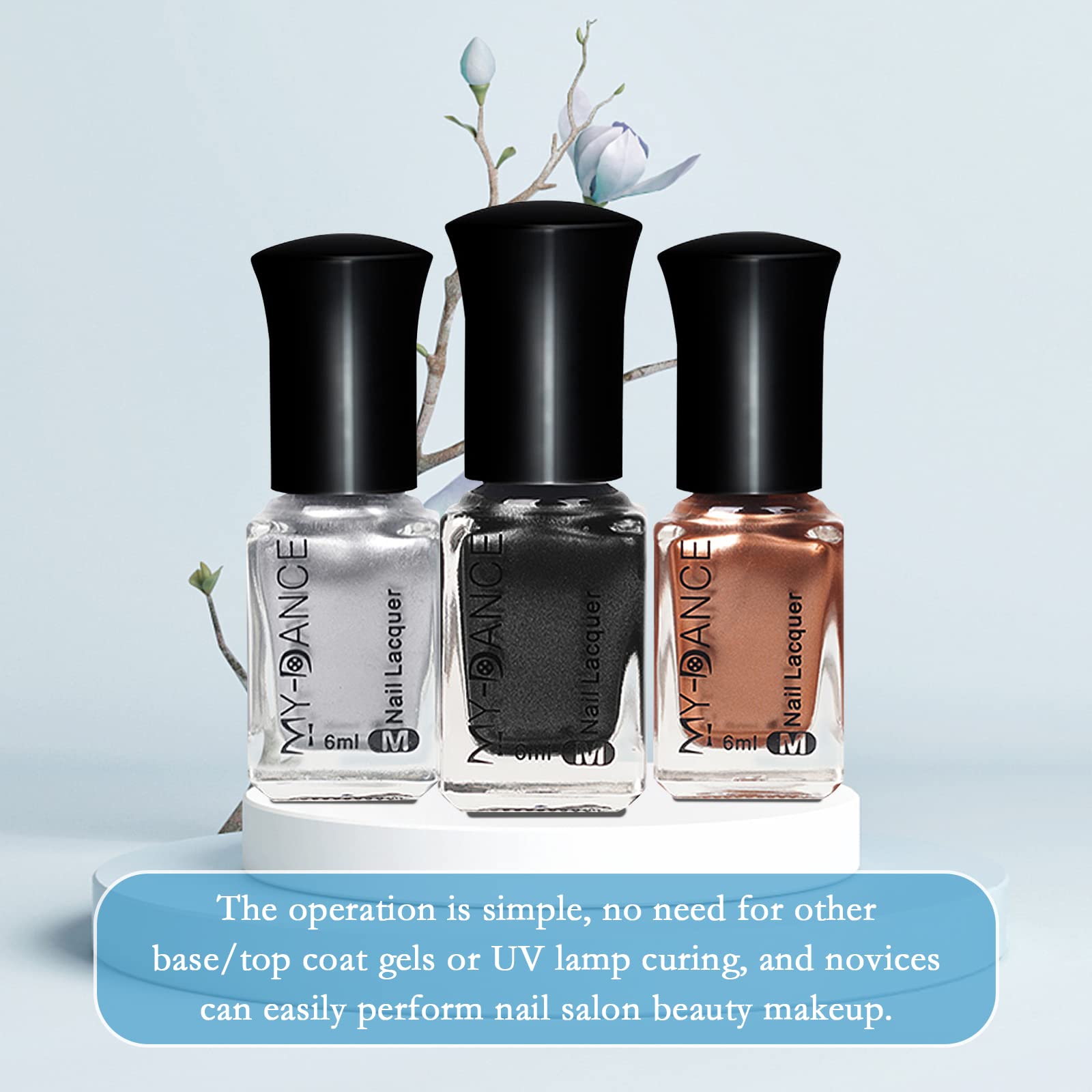 3 Colors Mirror Metallic Nail Polish Set - Quick Dry Chrome Nail Art Polish with Long-Lasting Shine, 6ml/Bottle - Perfect for Parties, Weddings & Special Occasions