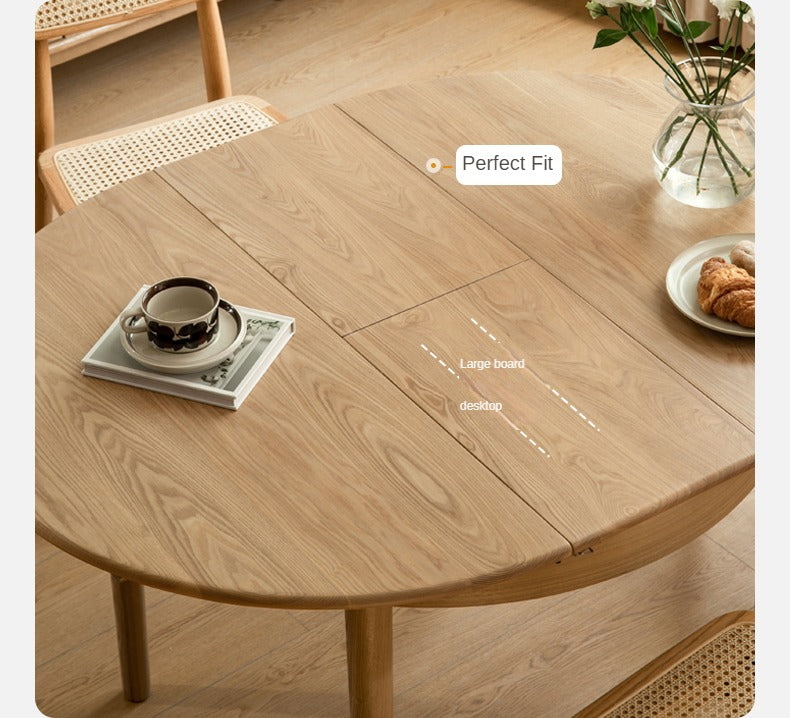 Solid Oak & Ash Wood Extendable Round Dining Table - Expandable for 4 to 8 People - Perfect for Small Spaces, Family Dinners & Entertaining Guests