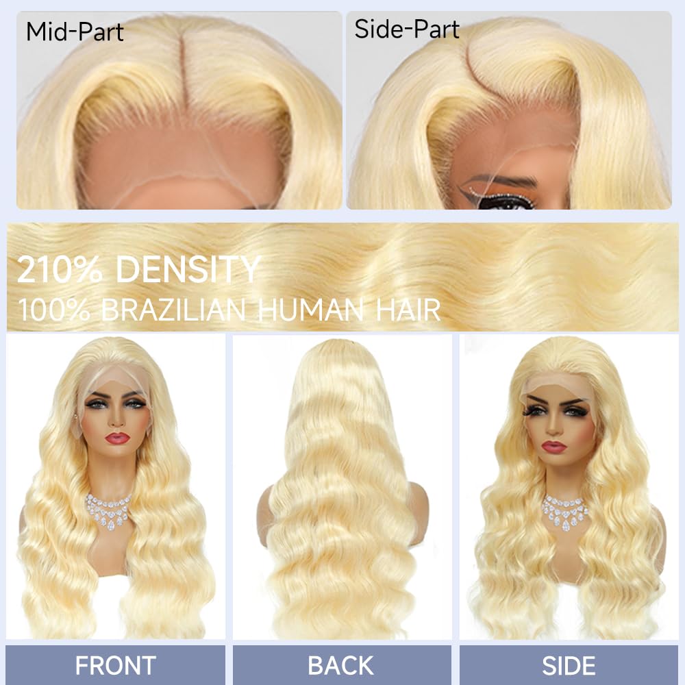 613 Blonde 13x6 Lace Front Wig - 30 Inch Body Wave Human Hair Wig with Pre-Plucked HD Lace & 210 Density | Perfect for Cosplay, Daily Wear, and Special Occasions