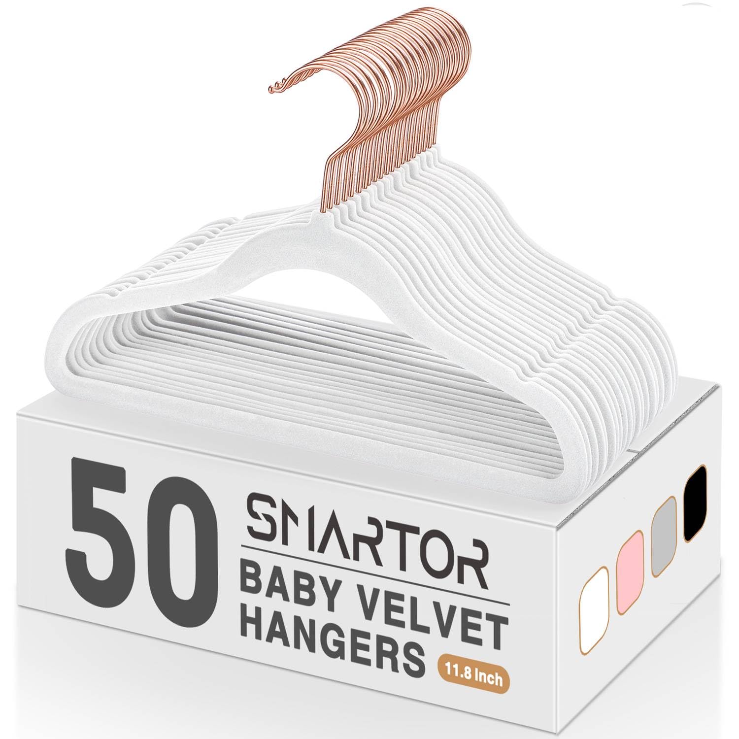Premium Baby Clothes Hangers - 50 Pack Velvet Non-Slip Toddler Hangers with Rose Gold Hooks (11.8