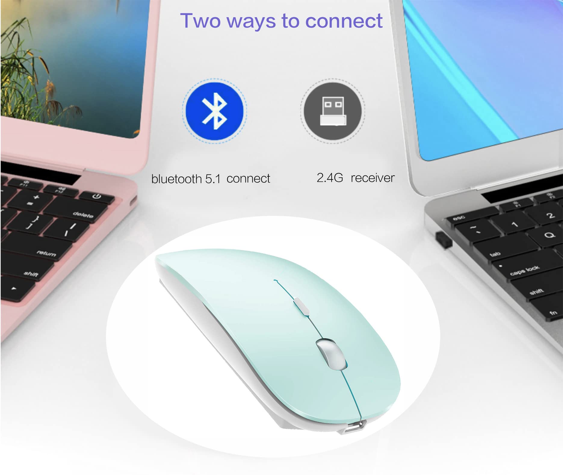 Wireless Bluetooth Mouse for Laptop, MacBook, iPad, PC - Compatible with MacBook Air, MacBook Pro, Windows & Chromebook | Portable Computer Mouse for Work, Travel & Home Office