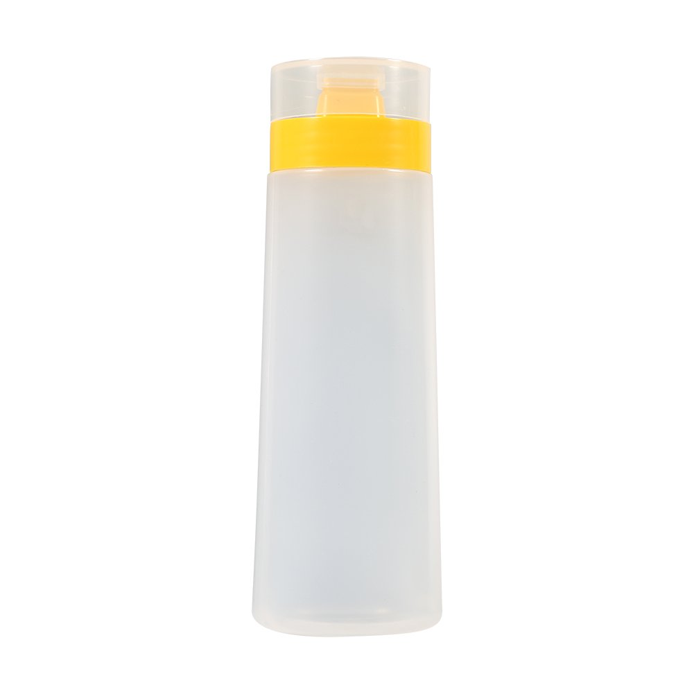 4-Hole Squeeze Condiment Bottles - BPA-Free Safe Resin Kitchen Storage Containers for Syrup, Ketchup, BBQ Sauce, Jam, Mayonnaise & Olive Oil - Perfect for Home Cooking, Baking, Camping & Restaurant Use (Yellow)