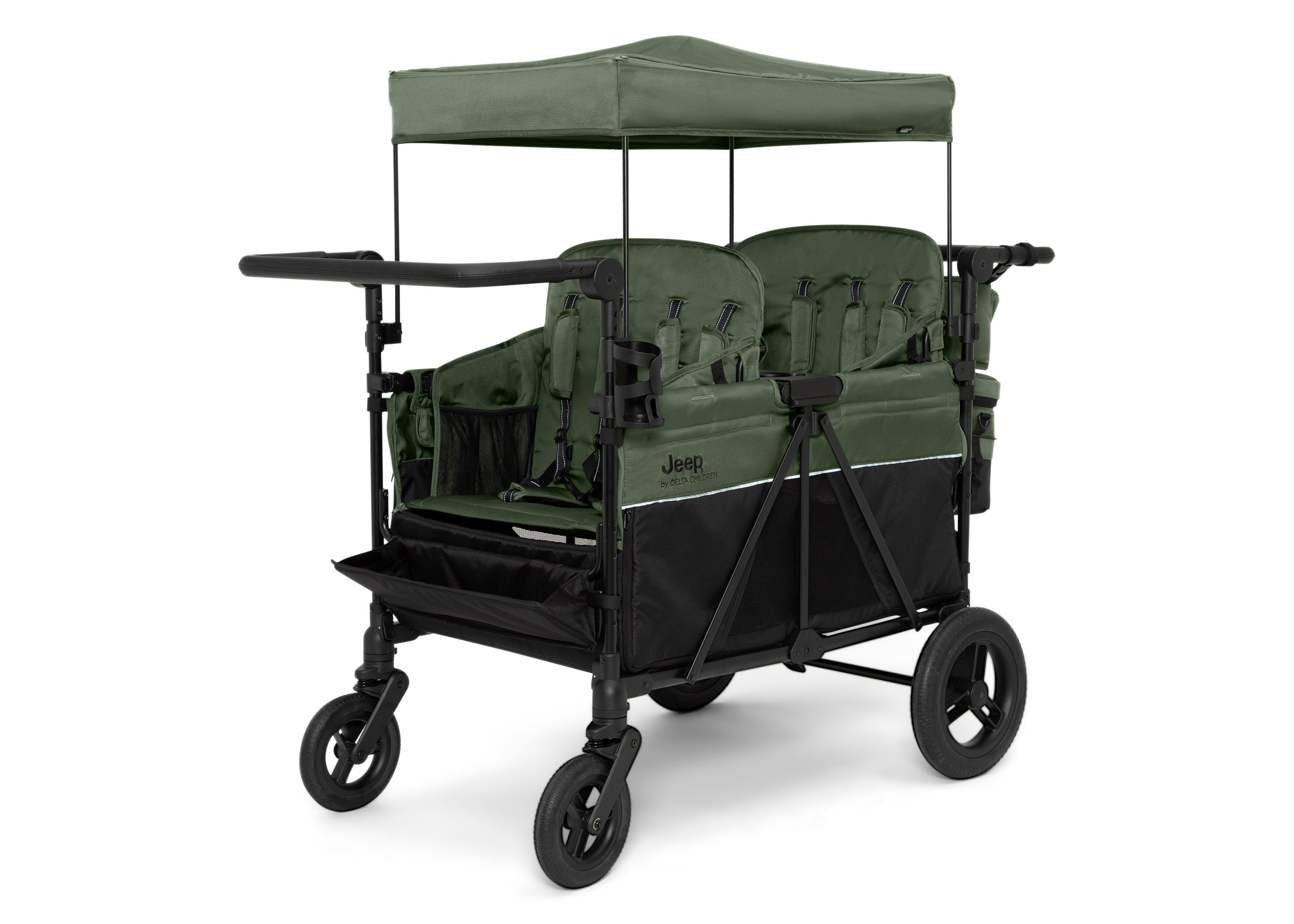 Jeep Wrangler Deluxe 4-Seater Stroller Wagon with Insulated Cooler Bag - Perfect for Family Outings, Beach Trips, and Outdoor Adventures
