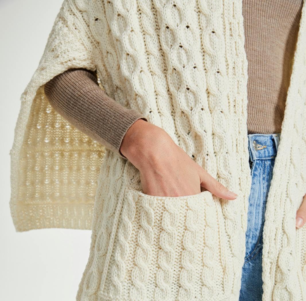 Traditional Irish Wool Shawl - Aran Stitch Pattern, One Size, Natural Beige - Perfect for Winter Warmth, Celtic Weddings & Cozy Home Decor