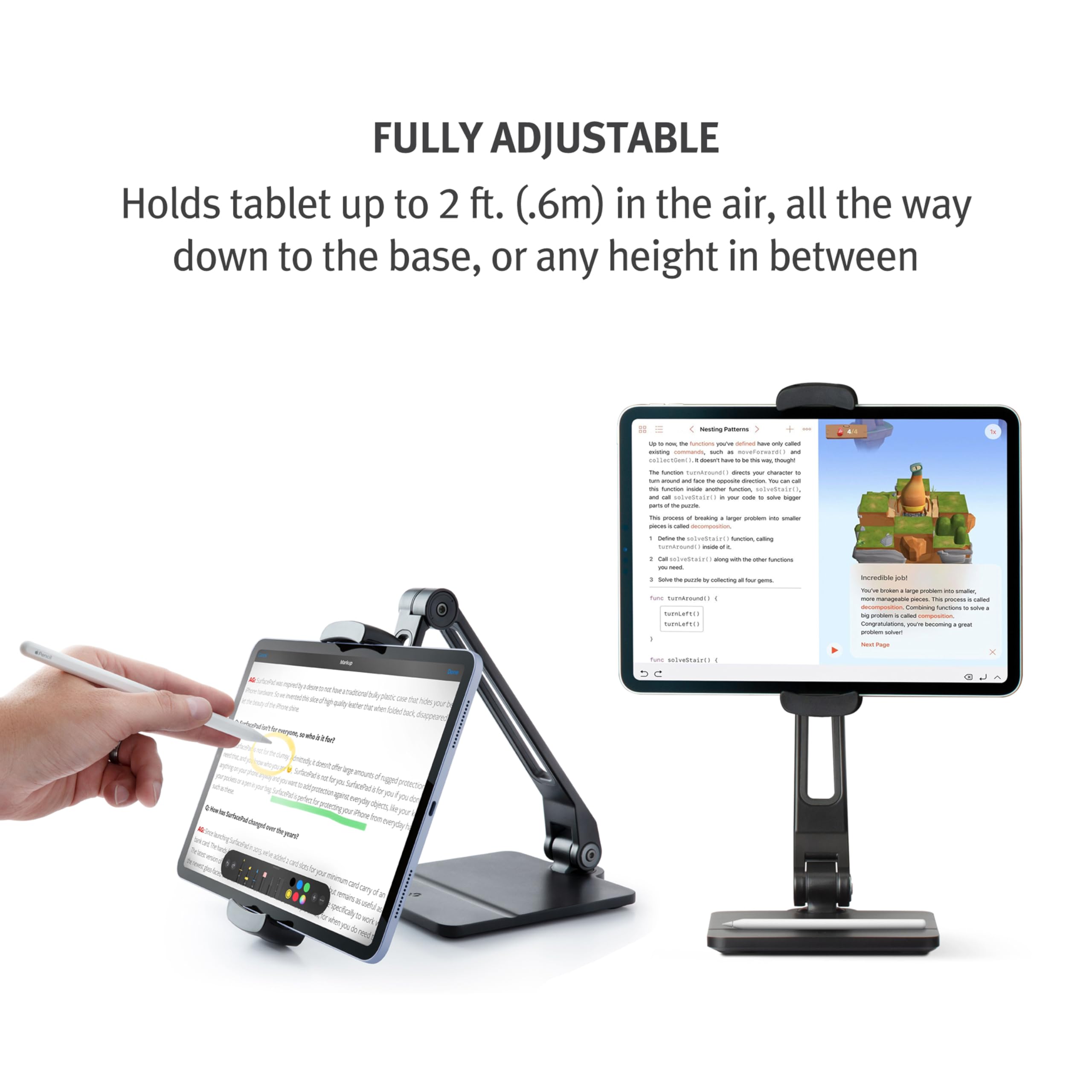Twelve South HoverBar Duo 2nd Gen Adjustable iPad Stand - Universal Tablet Holder with Weighted Base & Clamp Mount for Desk, Compatible with All iPad Models (Black) | Perfect for Home Office, Kitchen, Bedroom & Workspace Setup