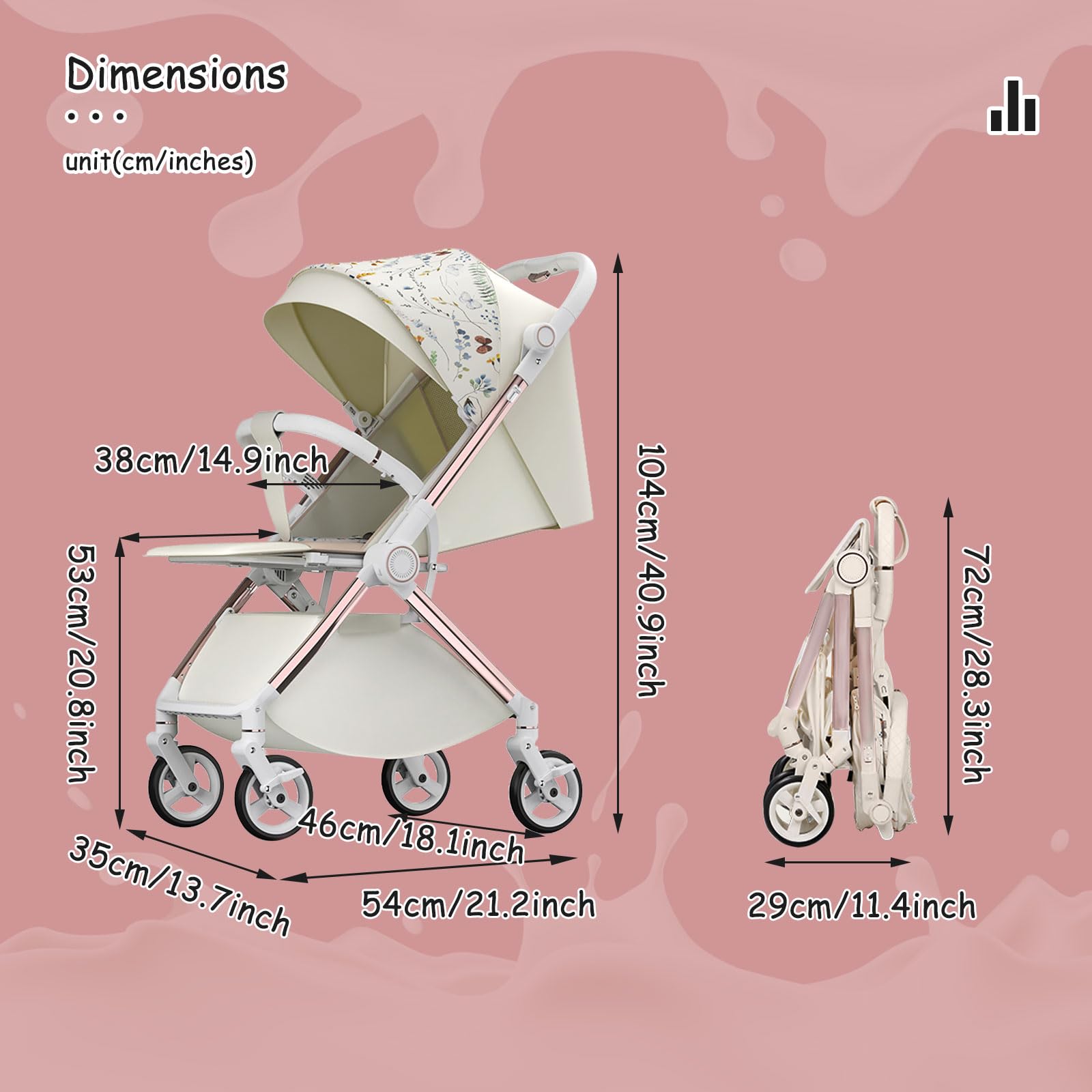 2 in 1 Baby Stroller with Reversible Bassinet - Adjustable Backrest & Canopy, Foldable Lightweight Aluminum Alloy Shock-Absorbing Stroller for Newborns & Infants (Black) - Perfect for Park Walks, Shopping & Travel