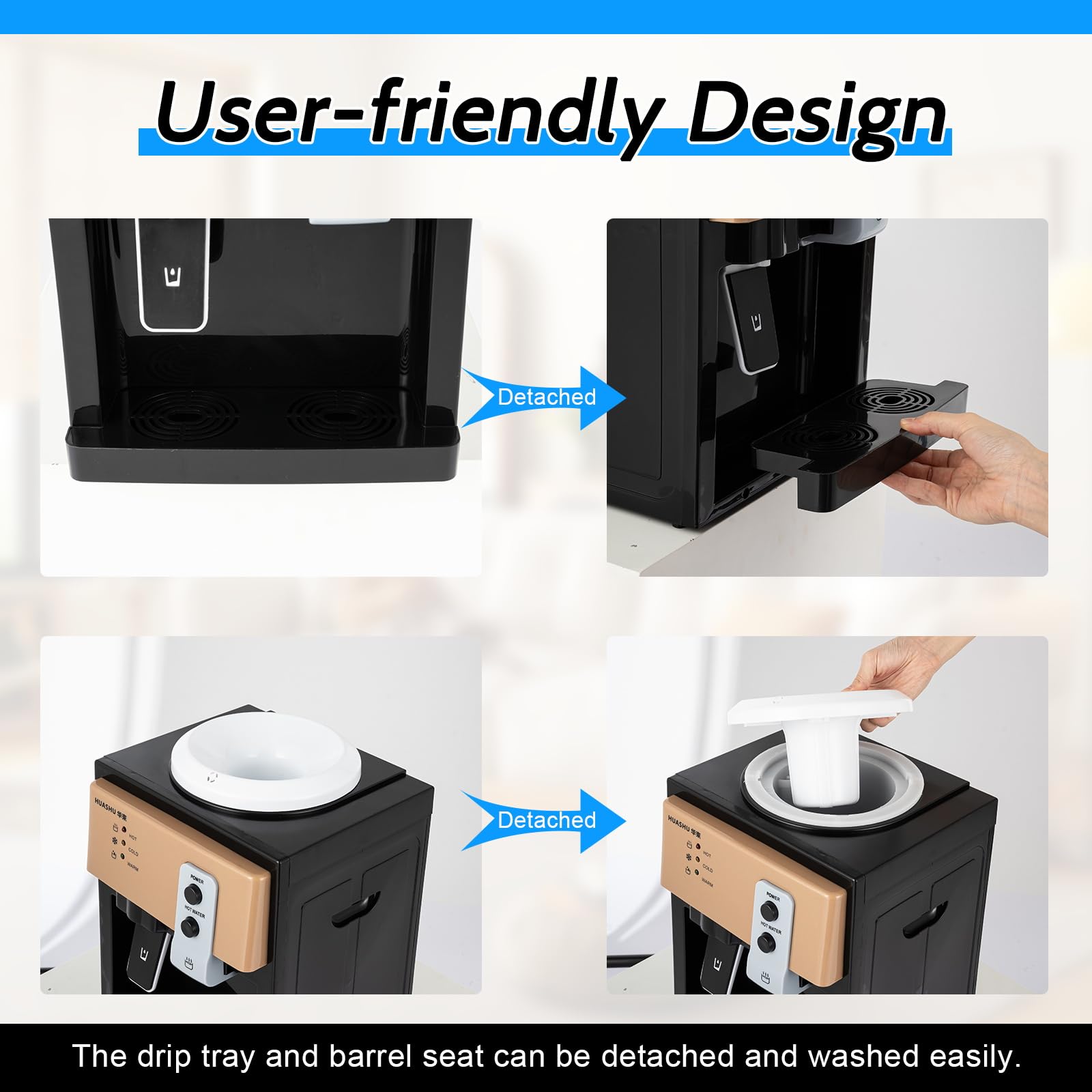 Top Loading Countertop Water Cooler Dispenser - Hot, Cold & Warm Water Options - 110V Primo Water Dispenser Holds 5 Gallon Bottles - Perfect for Home, Office & Dormitory Use (Black/Brown) - Ideal for Kitchen, Break Room & Small Spaces