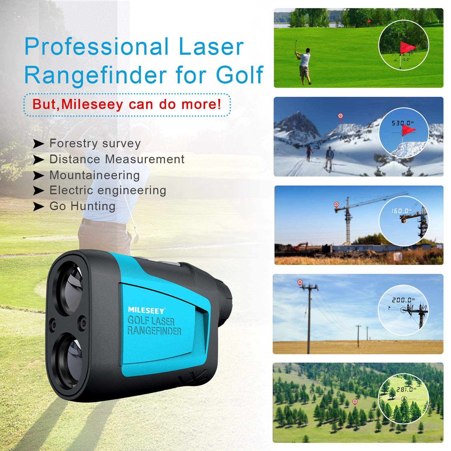 Mileseey Professional Golf Laser Rangefinder 660 Yards with Slope Compensation - Fast Flag Lock, 6X Magnification for Accurate Distance, Angle & Speed Measurement - Perfect for Golfing, Hunting & Outdoor Sports