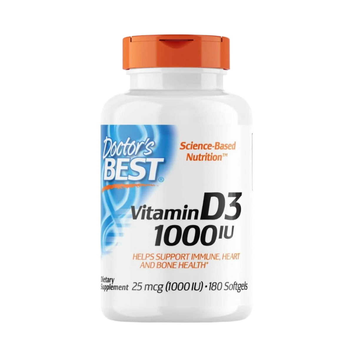 Doctor's Best Vitamin D3 25 mcg (1000 IU) 180 Softgels - Supports Bone Health & Immune System - Ideal for Daily Supplement & Winter Wellness